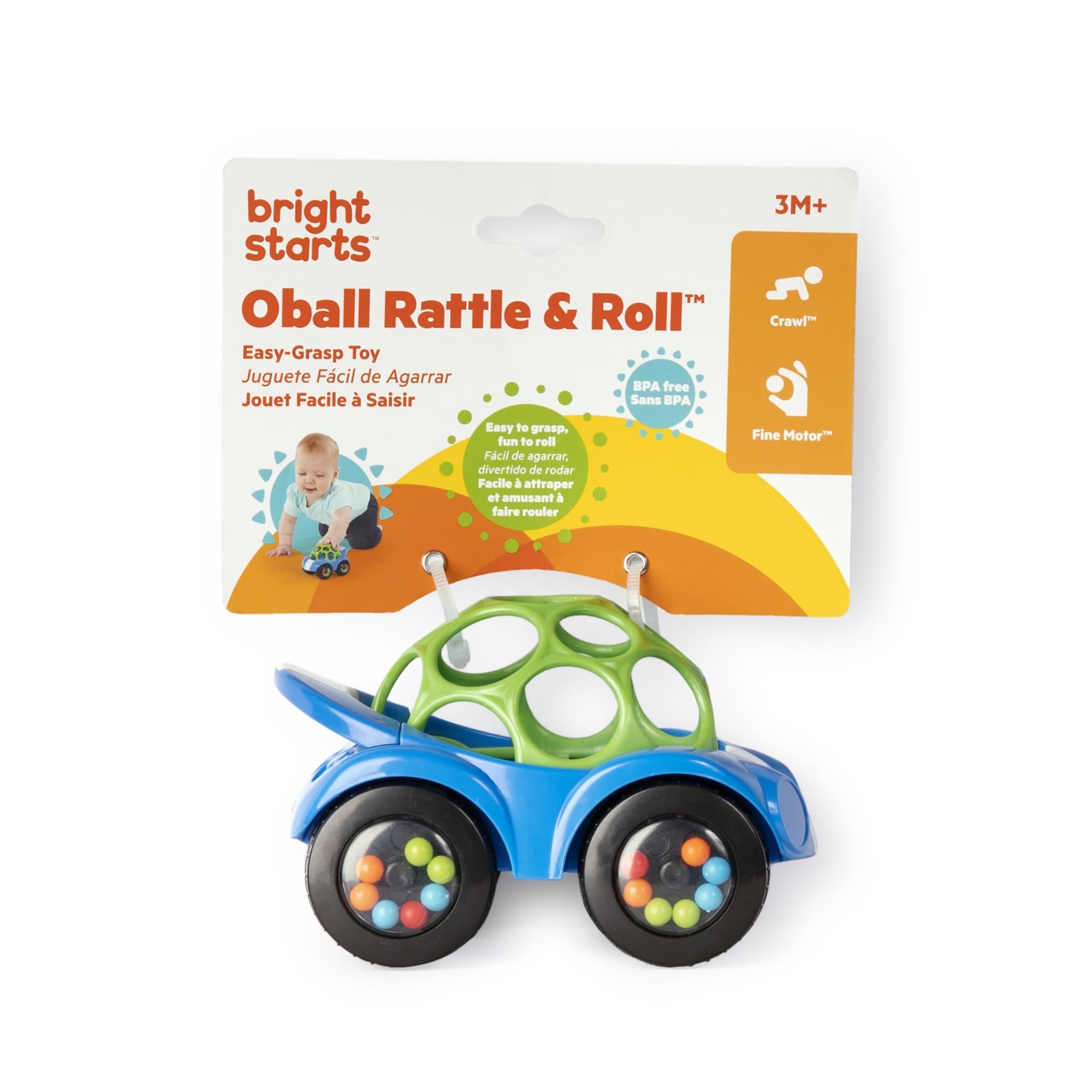 Bright Starts Oball Easy Grasp Rattle & Roll Toy 1 Count (Pack of 1), Blue