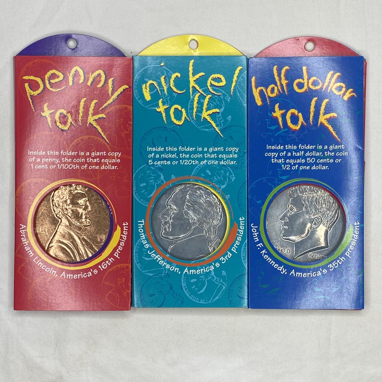 Oversized Coins for teacher, magicians or pranks Nickel, Penny, Half Dollar Log