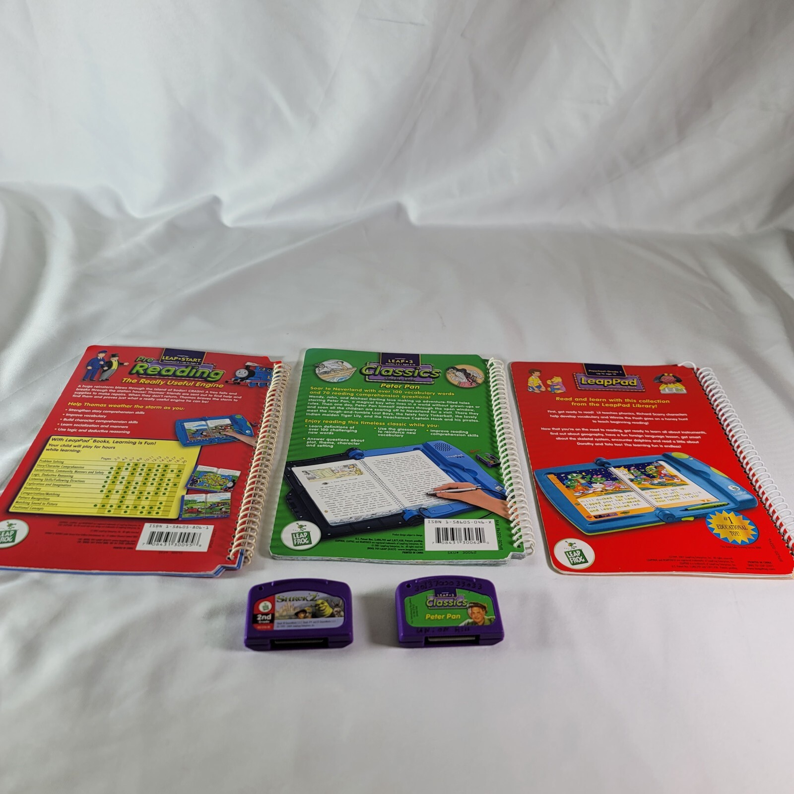 Lot Of LeapPad Books (3) And Two Cartridges (Shrek / Peter Pan)