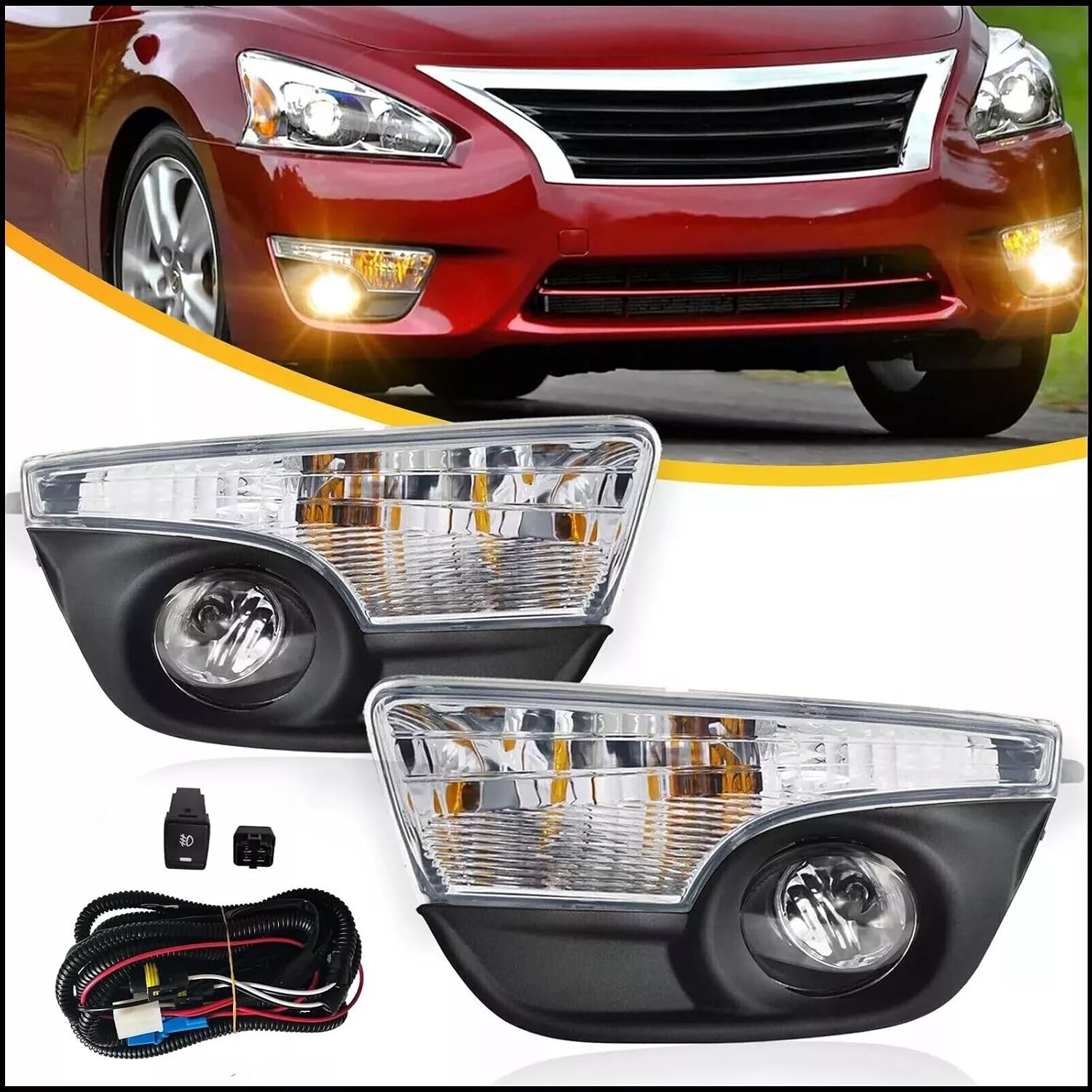 Clear Lens Fog Light Kit & LED Daytime Running Light Kit Fit for 2013-2015 Nissa