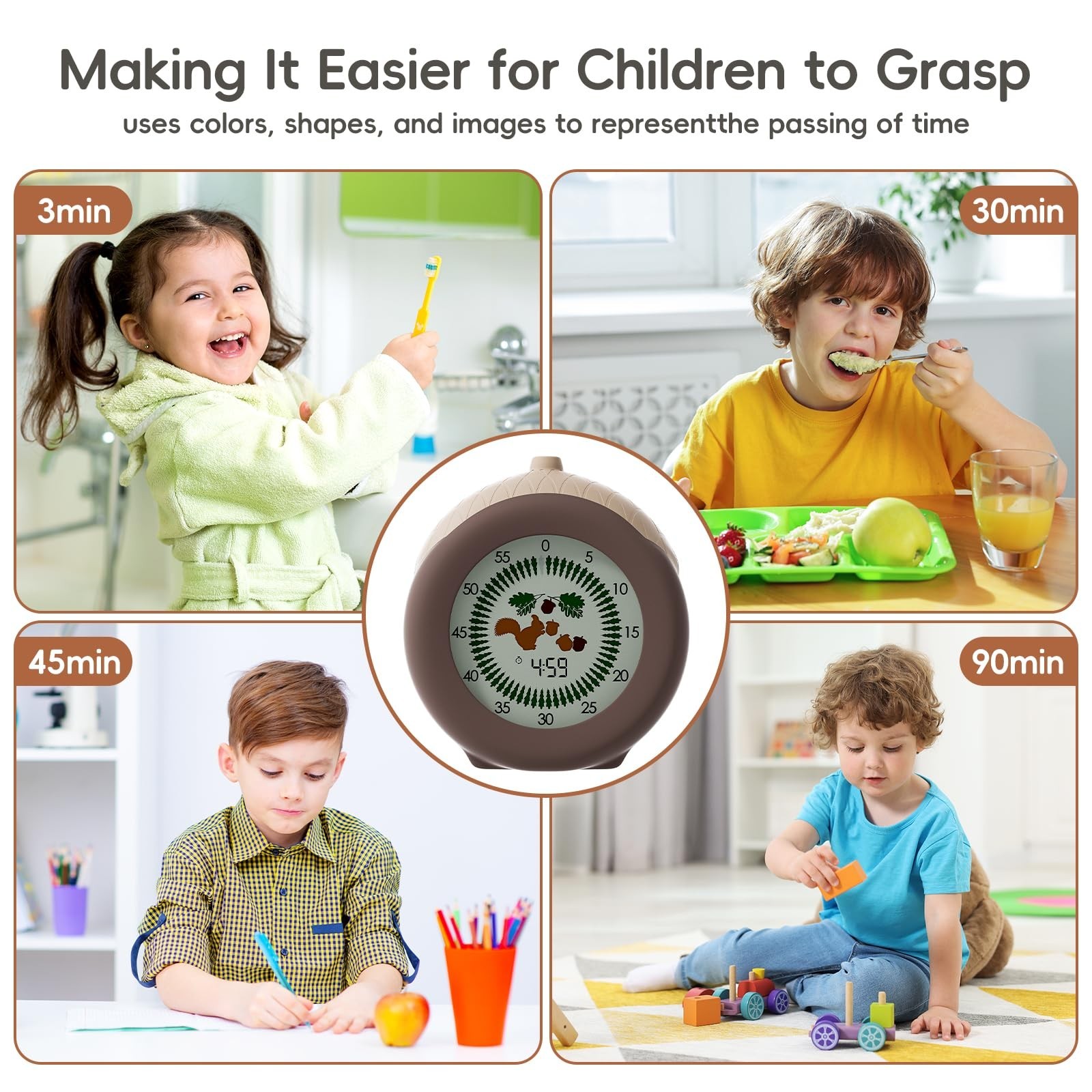 Visual Timer for Kids, 299 Minute Cute Squirrel Timer, Digital Timer with Pau…
