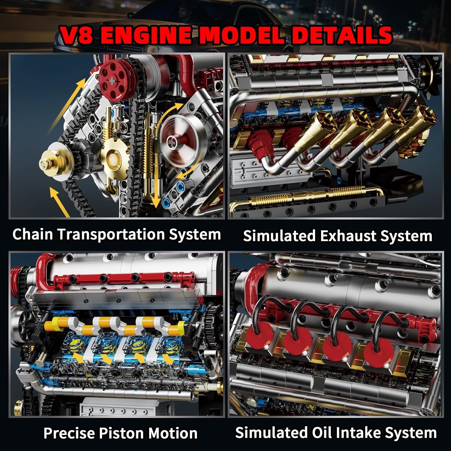 V8 Engine Model Kit That Runs 8-Cylinder Car Engine Building Set with Rechargeab