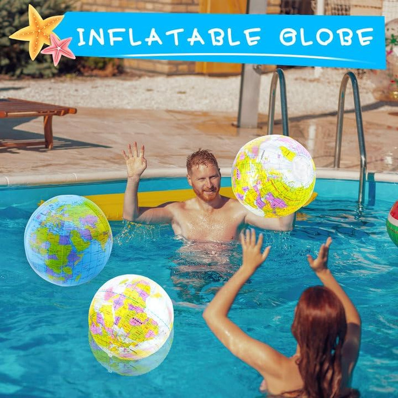 12 Pack 12 Inches Inflatable Globe Blow up World Globe PVC Earth Beach Balls Poo