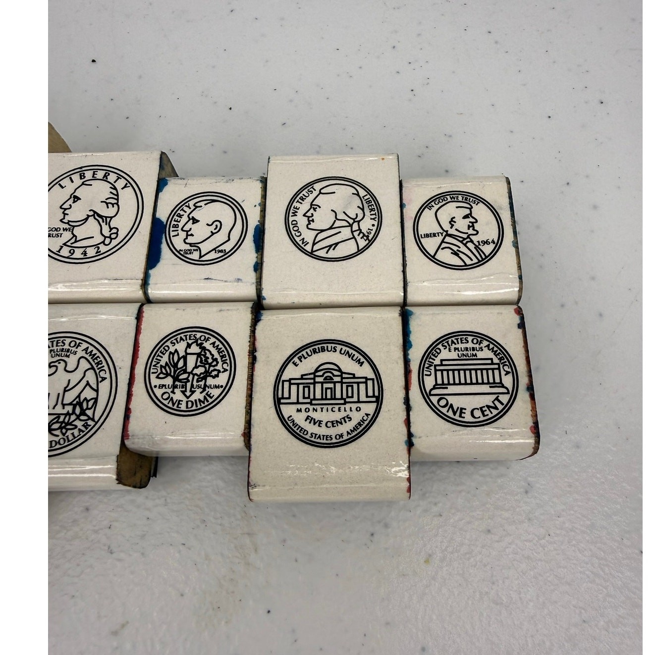 Vintage Coin Rubber Stamp Set Kennedy 1/2 Dollar Quarter Dime Nickel Penny 10 Pc