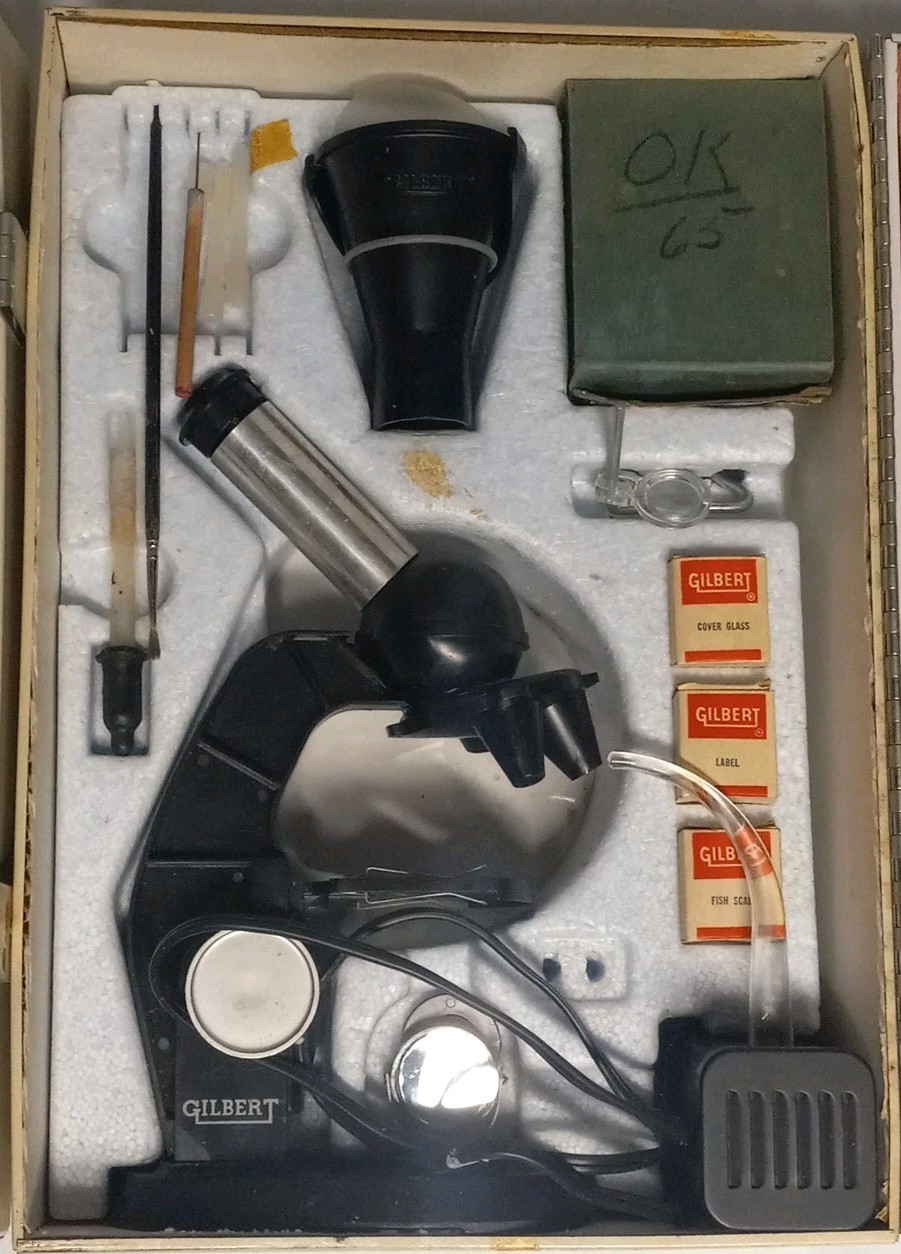 Vintage Gilbert Microscope + Lab Set Metal Case 1960s Kids Toy Science Pre-Owned