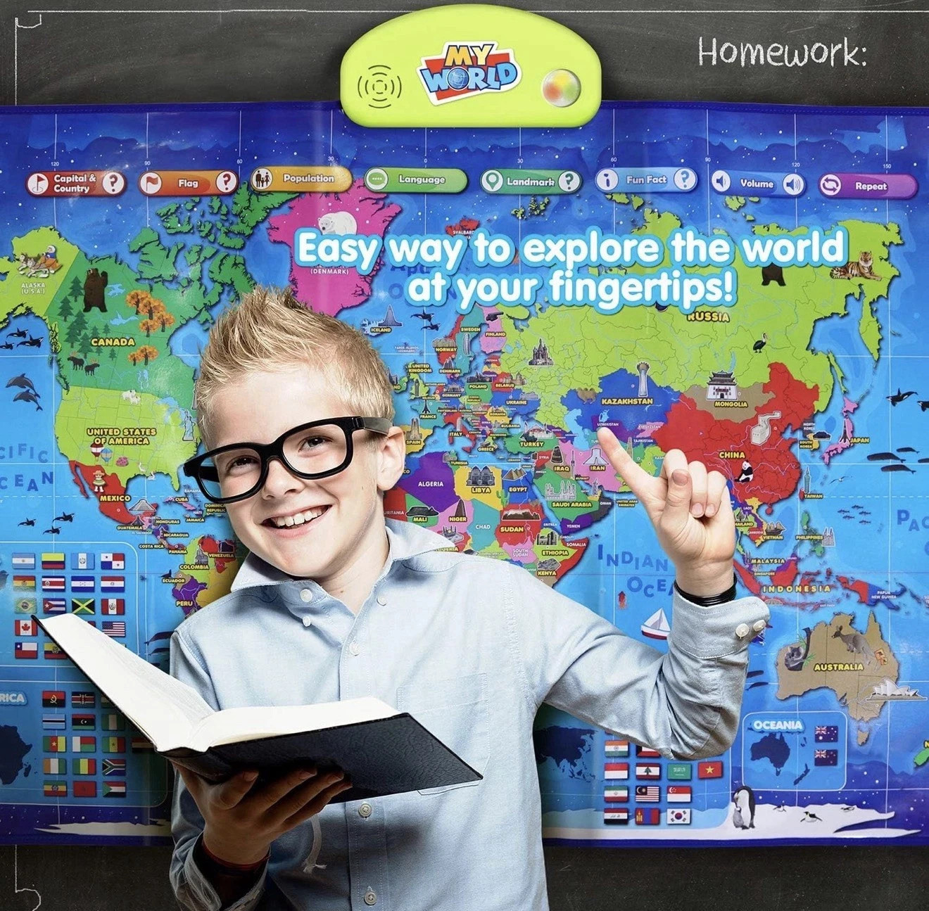 BEST LEARNING i-Poster My World – Interactive Talking World Map Kids Ages 5-12