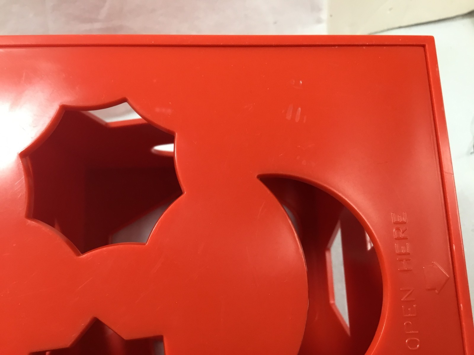 Toy shape sorter, Child Guidance, complete set 18 shapes, 5.5″ red cube