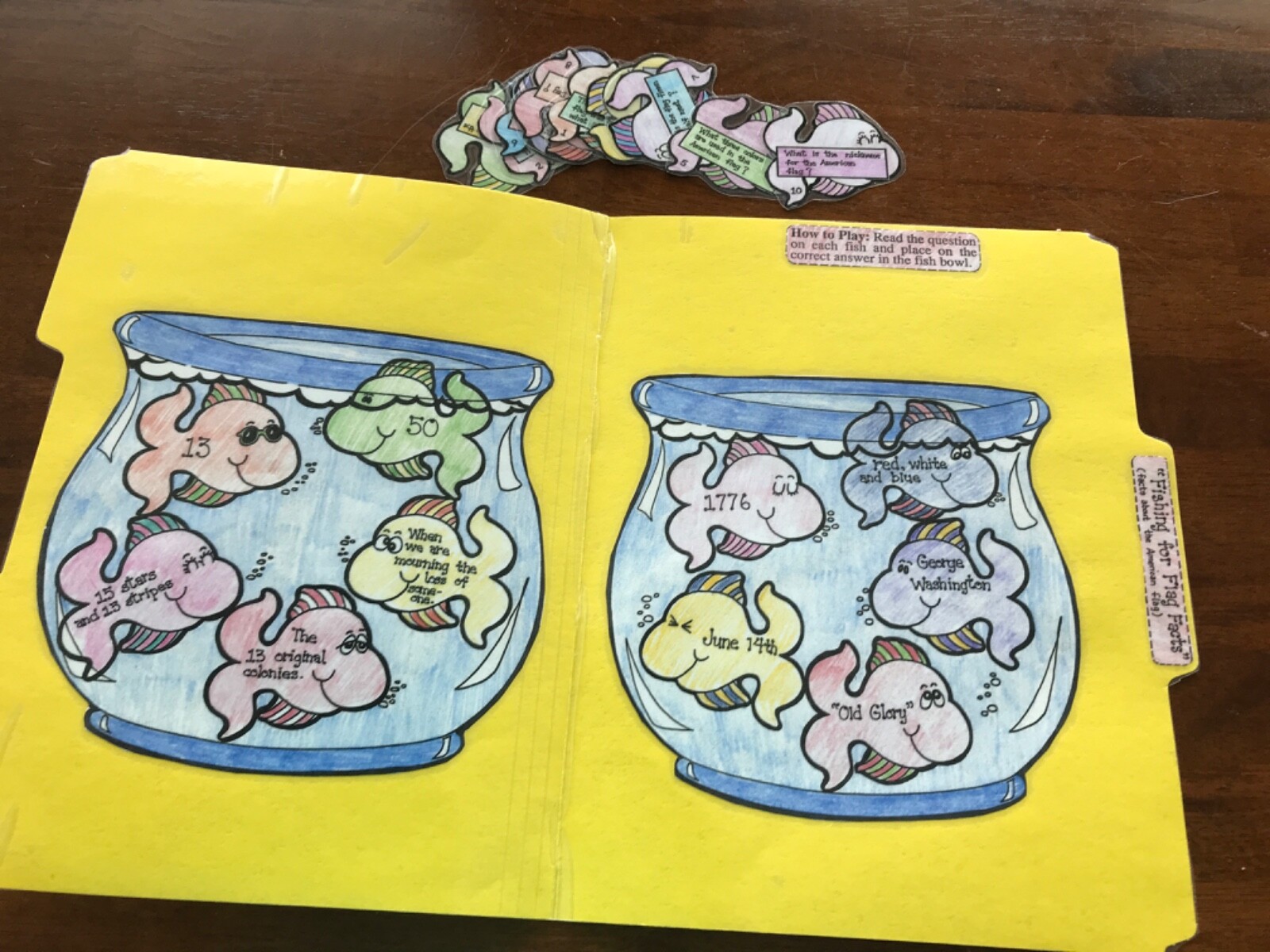 Fishing for Flag Facts! American flag Social Studies grades k-4 file folder game