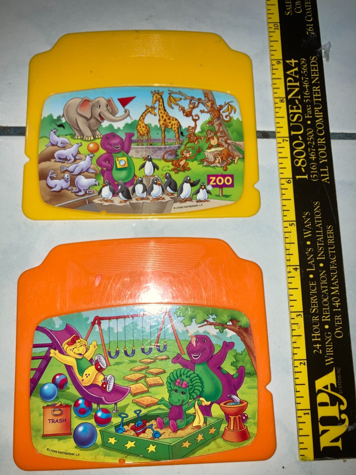 BARNEY LAPTOP LEARNING REPLACEMENT CARTRIDGES LOT OF 2 YELLOW ORANGE TOY PLASTIC