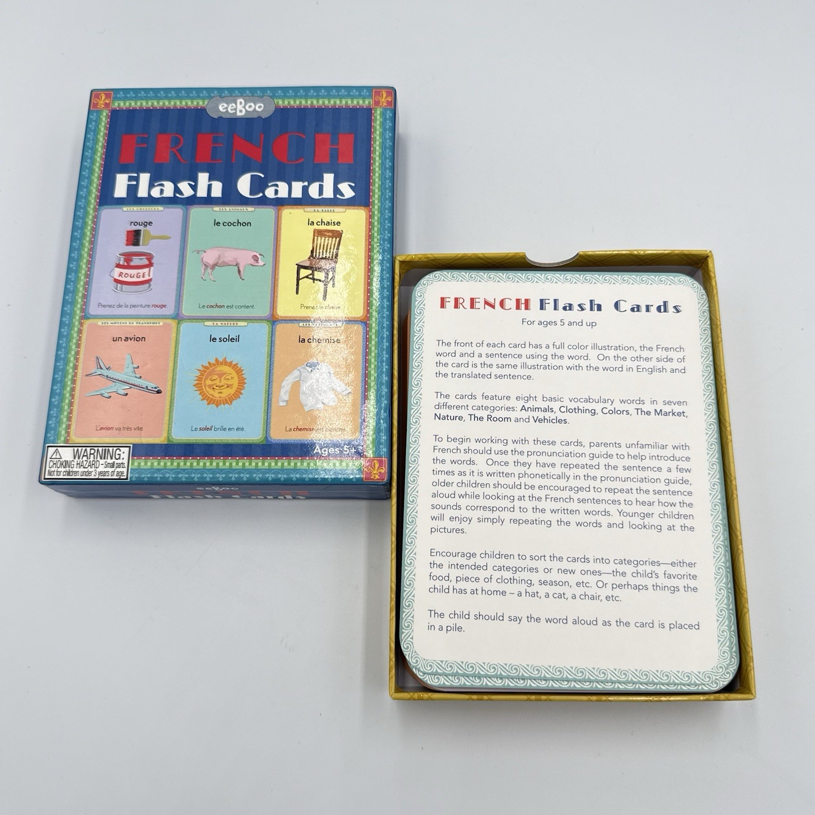 eeBoo French Words Flash Cards 56 Cards Pronunciation Guide Ages 5+ COMPLETE