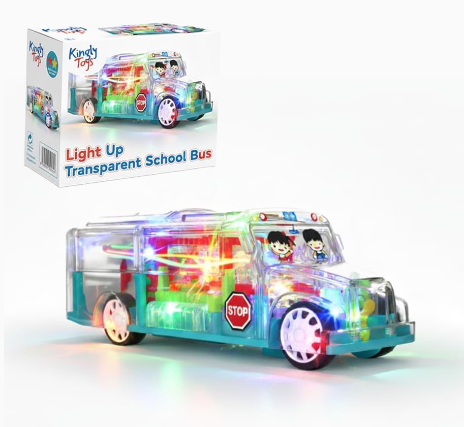 Light Up Transparent School Bus Toy 6.5 Inches X 3 X 3 Inches, Clear
