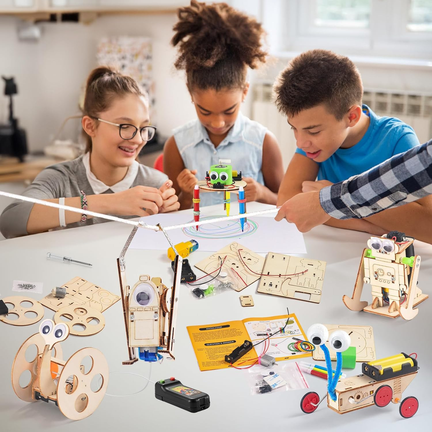 5-In-1 STEM Robot Kit for Kids Ages 8-10, Wood Building Art Crafts Kits for Boys