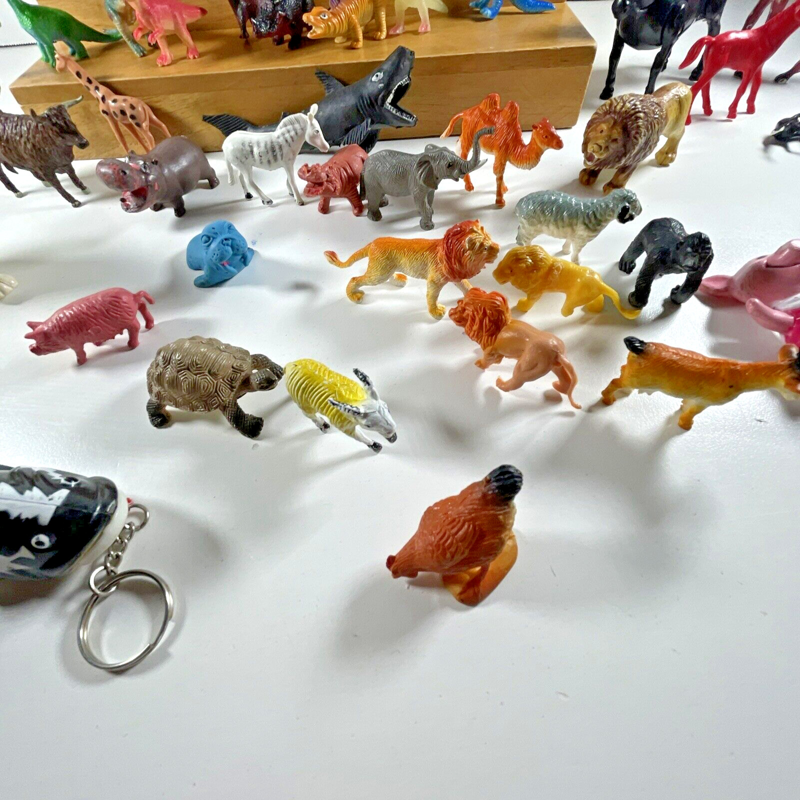 Estate TOY BOX LOT of 65 Miniature Toy Plastic Animal, Dinos + Figures