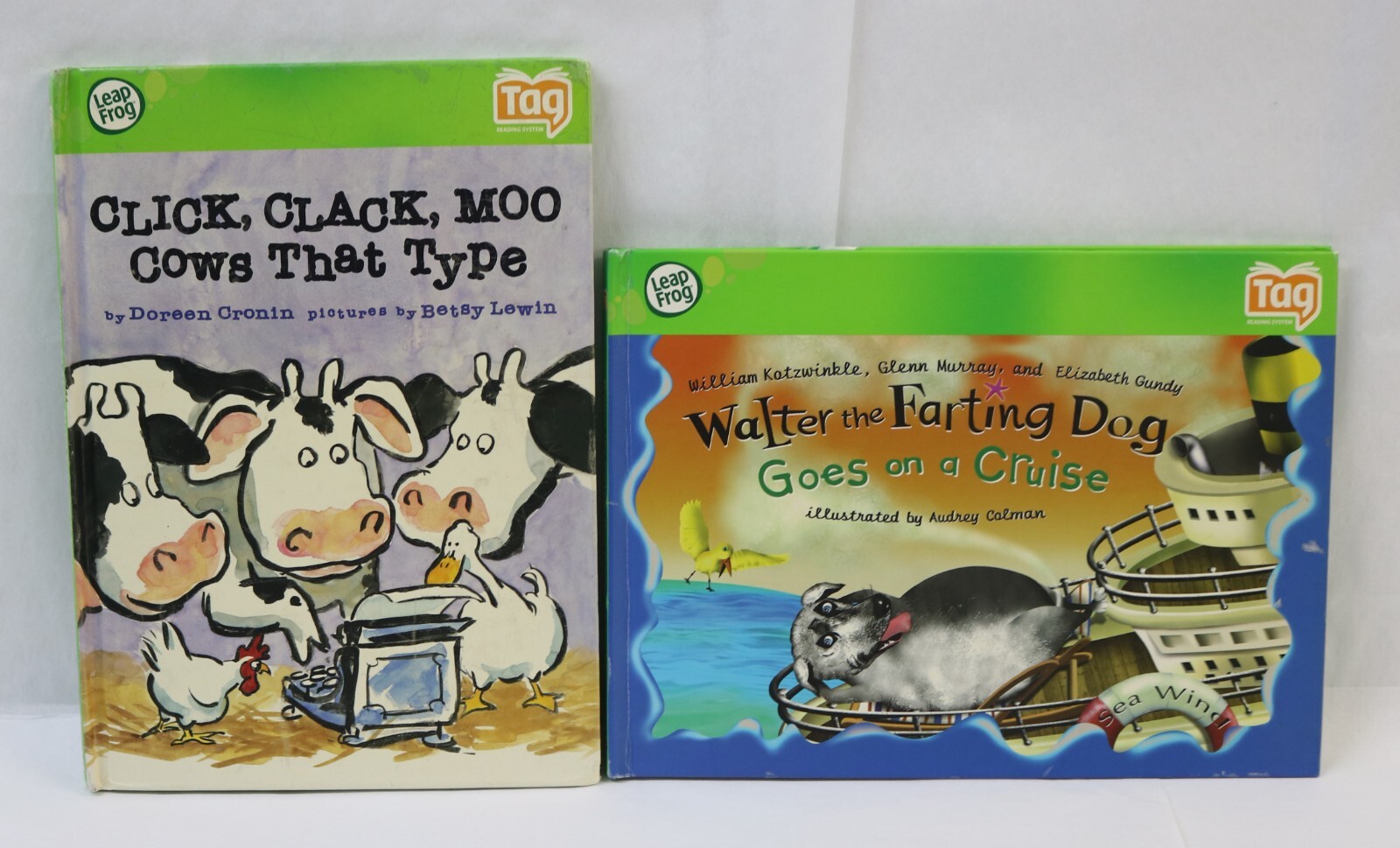 Lot 4 Leapfrog Tag Reader Books Click Clack Moo,Kung Fu Panda, Spongebob, Walter