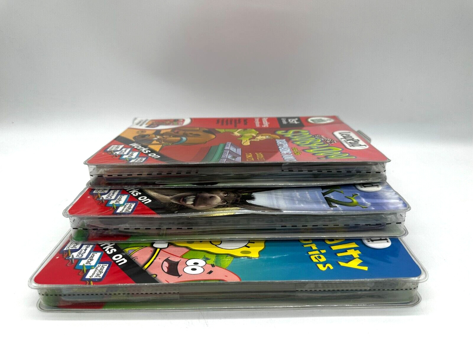 Lot 3 NEW Leap Frog Interactive Book & Cartridge SpongeBob, Scooby-Doo, Shrek 2