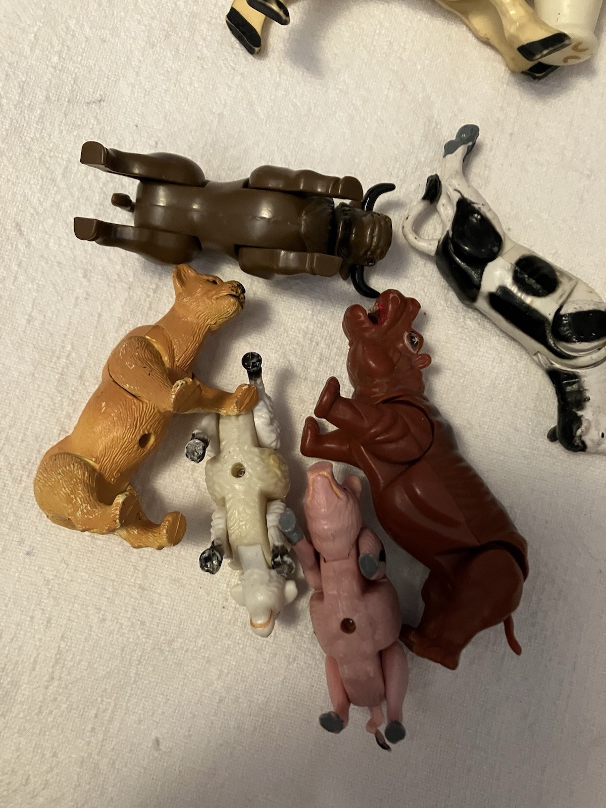 Lot Of 7 Movable Plastic Animals 2 1/2” To 4” Legs/heads Swivel Barnyard/safari