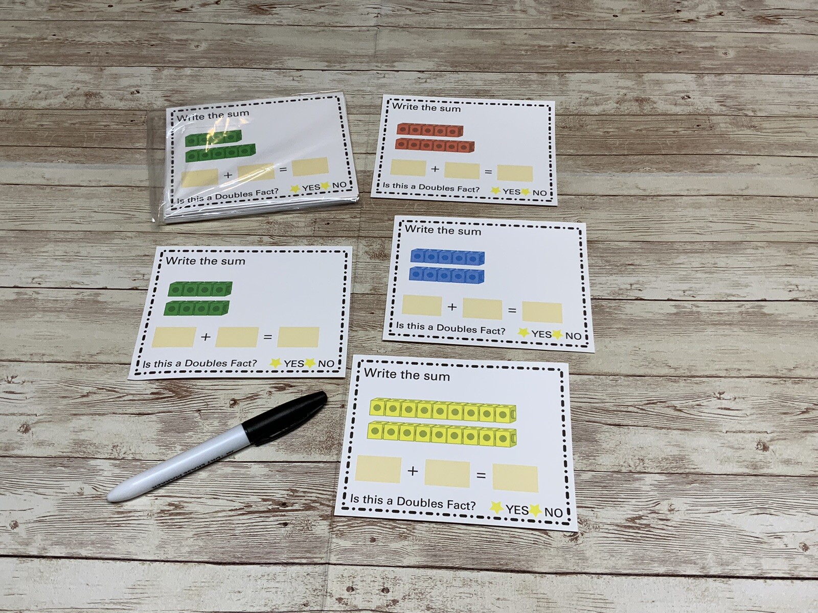 Doubles Facts Addition – Math Center – Dry Erase – 30 Laminated Activity Cards