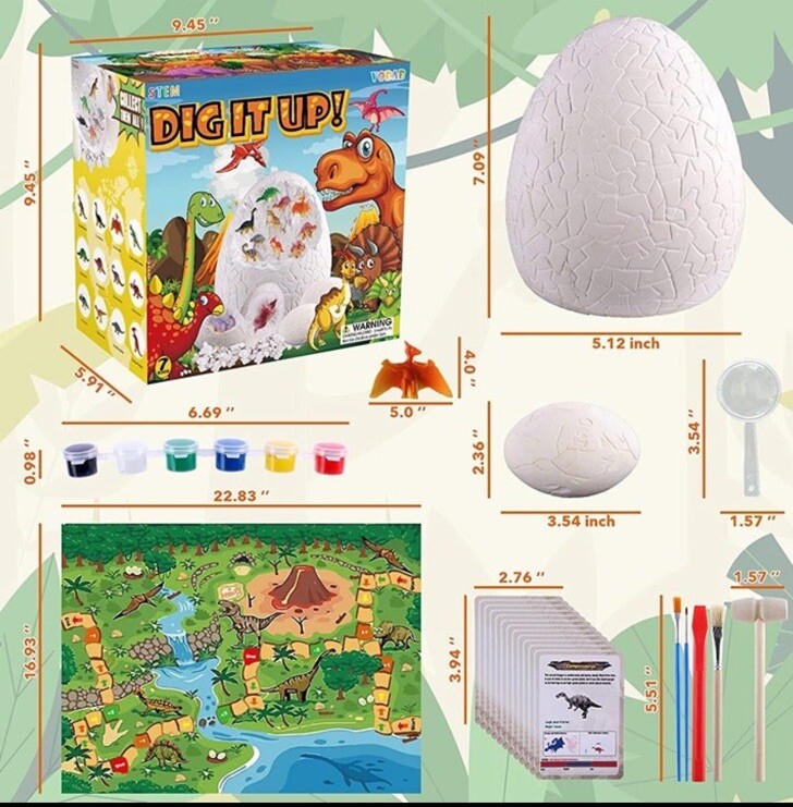 Dino Eggs Dig Kit, Dinosaur Eggs Excavation Science Kits Toys for Kids Age 3-8