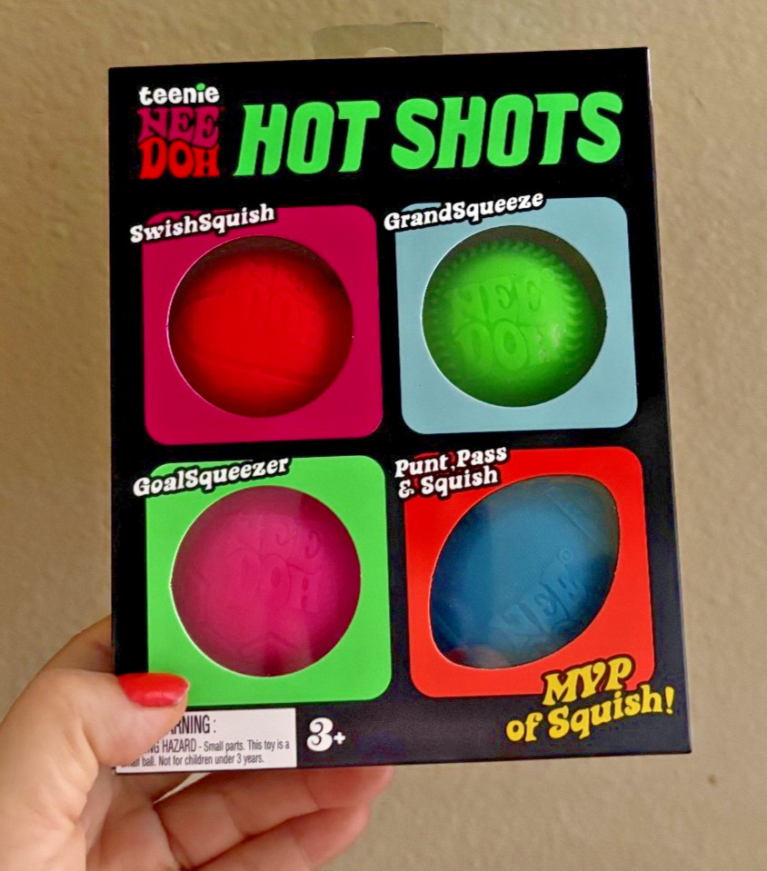 NeeDoh Teenie HOT SHOTS 4-pack, Nee Doh Mini Squishy Stress Balls, Set Of Four