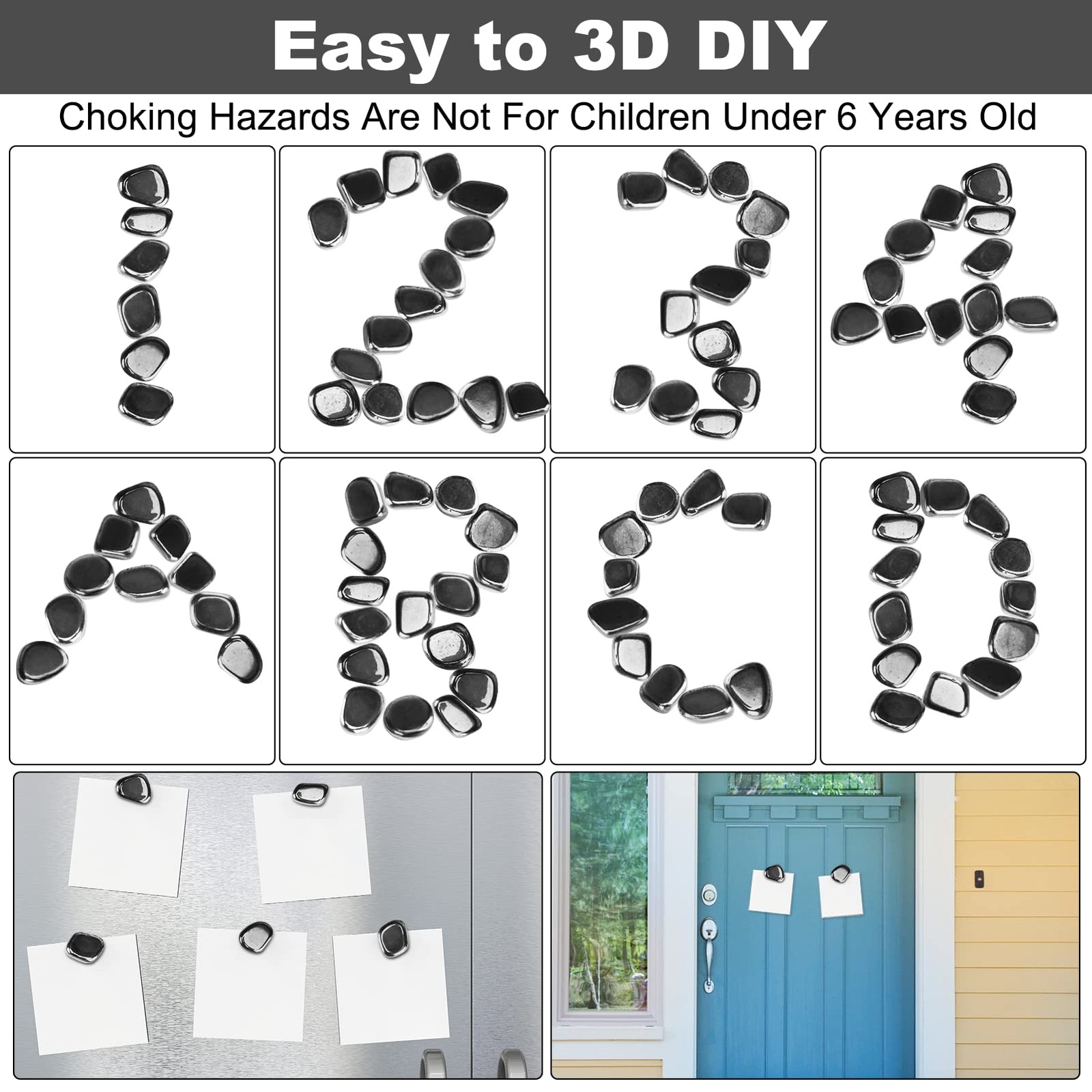 Large Irregular Polished Fridge Magnets 24pcs Black – Perfect for Home Kitchen