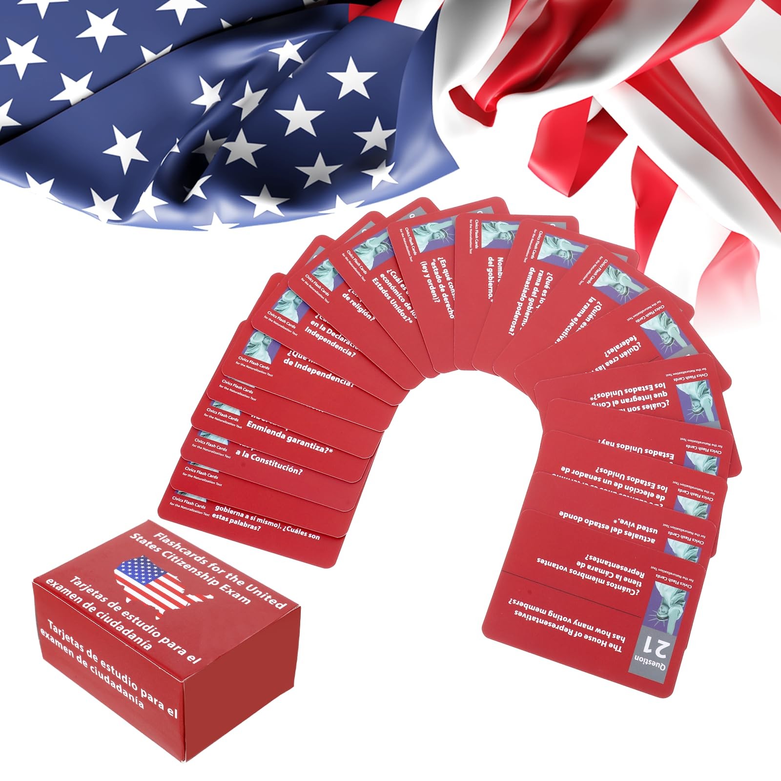 2026 New Us Citizenship Test Flash Cards 2026, Tarjetas para 3.6″x2.5″, Red
