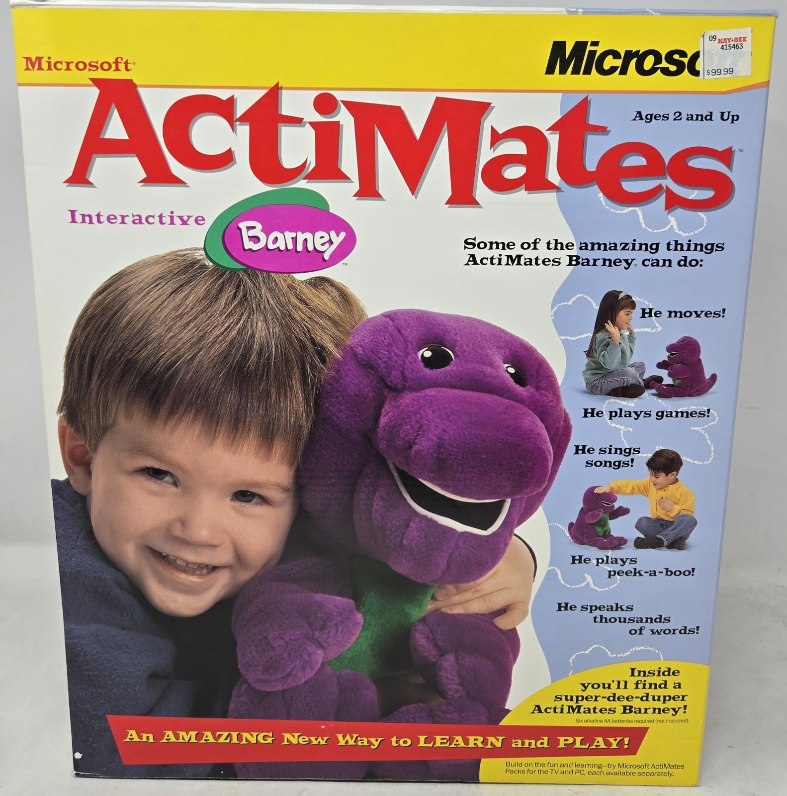 CIB Microsoft ActiMates 1998 Interactive Barney w/ Box Moves Plays Speaks Sings