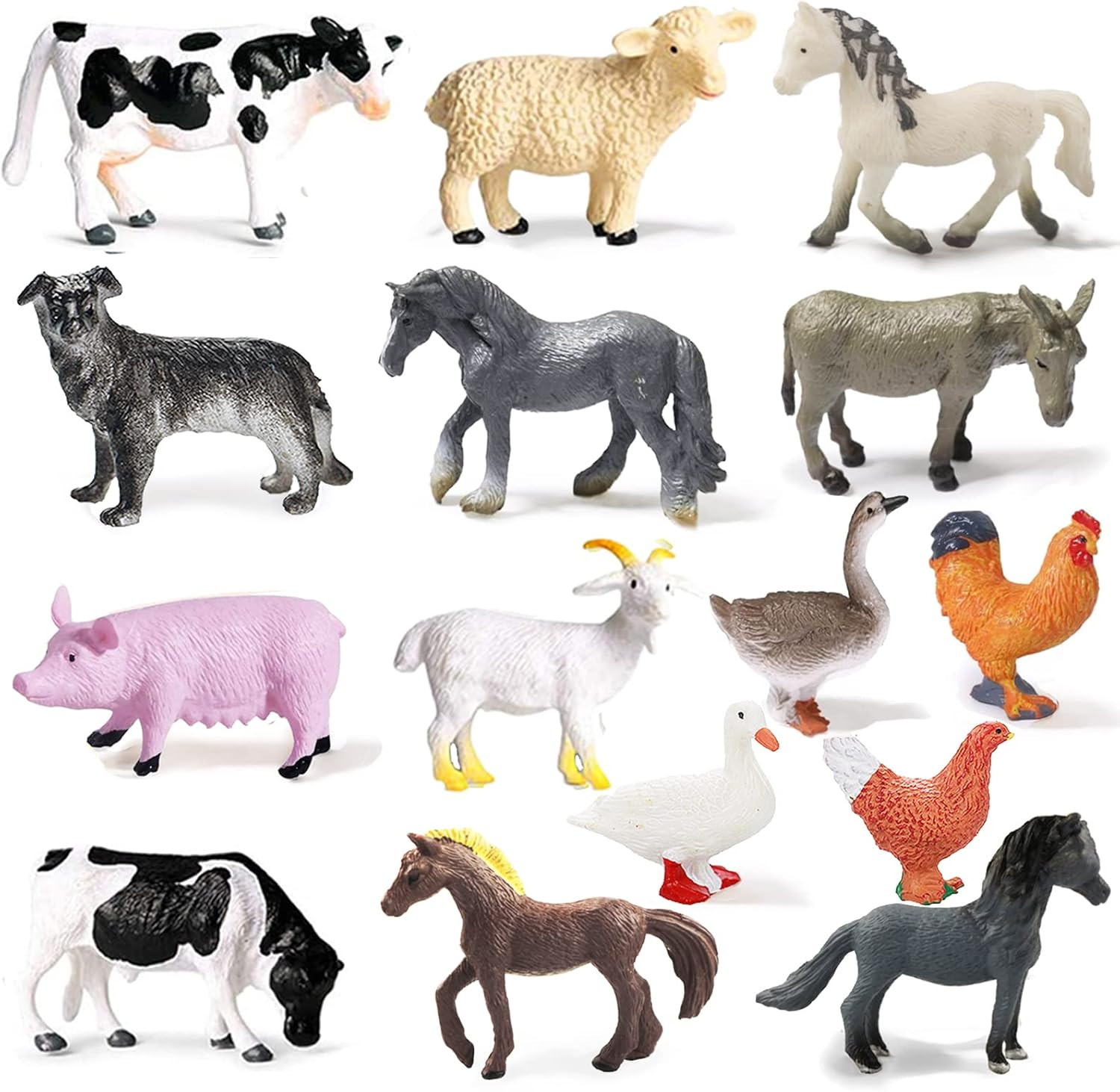 15 Pcs Mini Figures Toys Realistic Farm Animal Figurines, Plastic Learning Educa