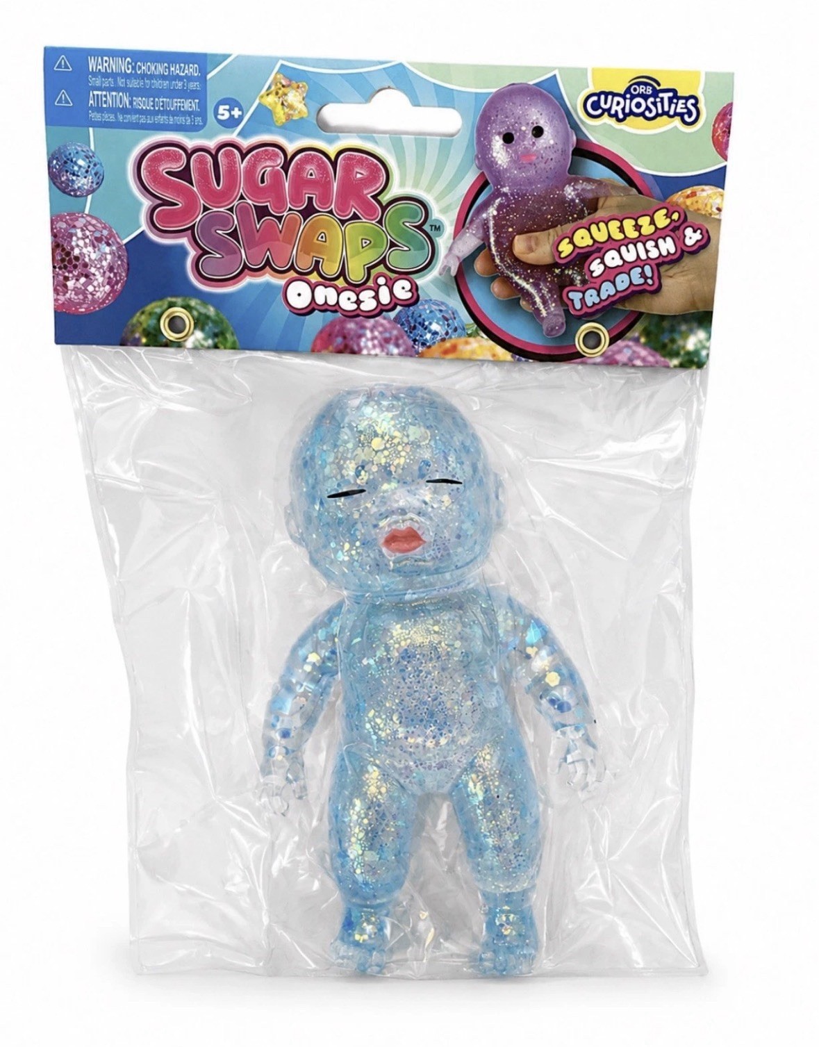 Sugar Swaps Baby Squishy Glitter Squeeze Toy 5” Purple, Pink & Blue Lot Of 3 New