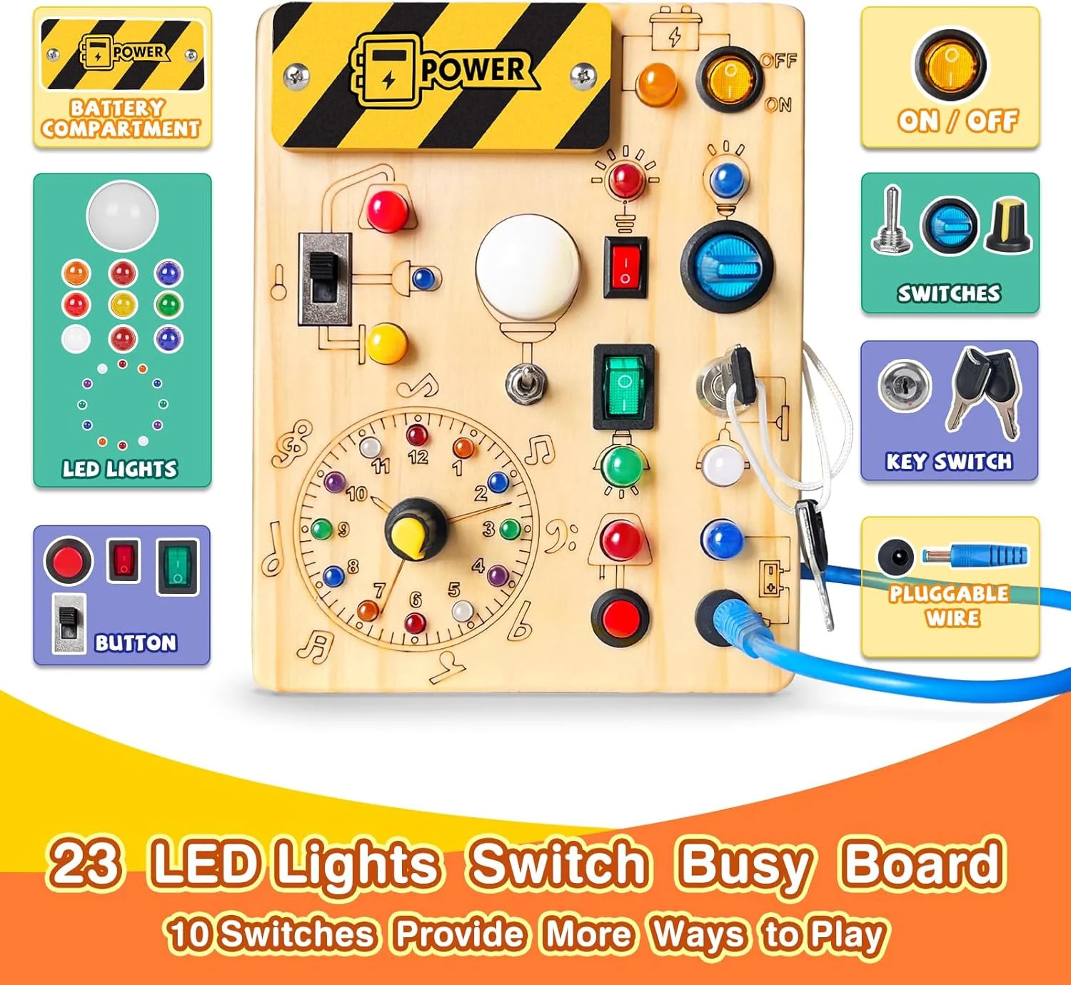 Grarain Busy Board for Toddlers – Montessori Educational Toy for 1-3 Year Old Bo