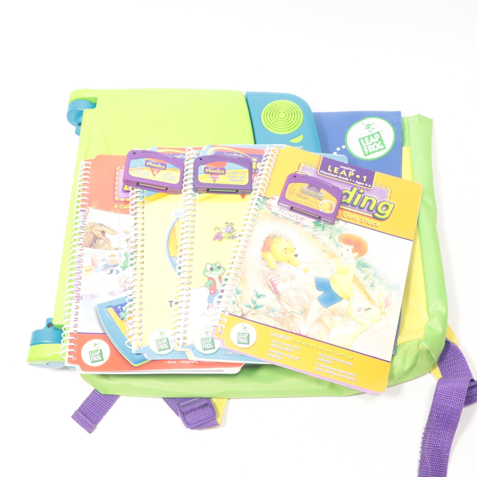 Leap Frog LeapPad Plus Writing System w/ 3 Books & Cartridges Carrying Backpack