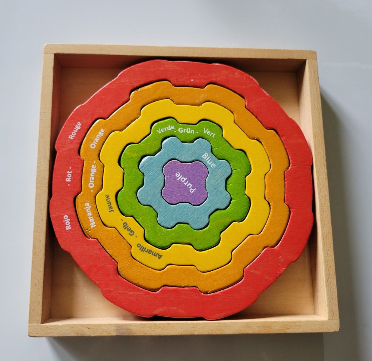 Begin Again Rainbow Wood Learn Colors English German French Spanish Puzzle