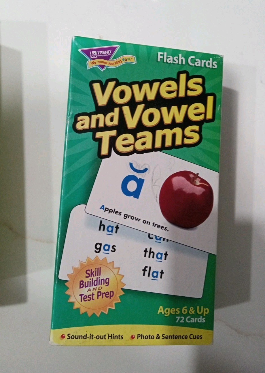 PHONICS Vowels & Vowel Teams Skill Drill 72 Flash Cards 3″x6″ Ages 6+ Homeschool