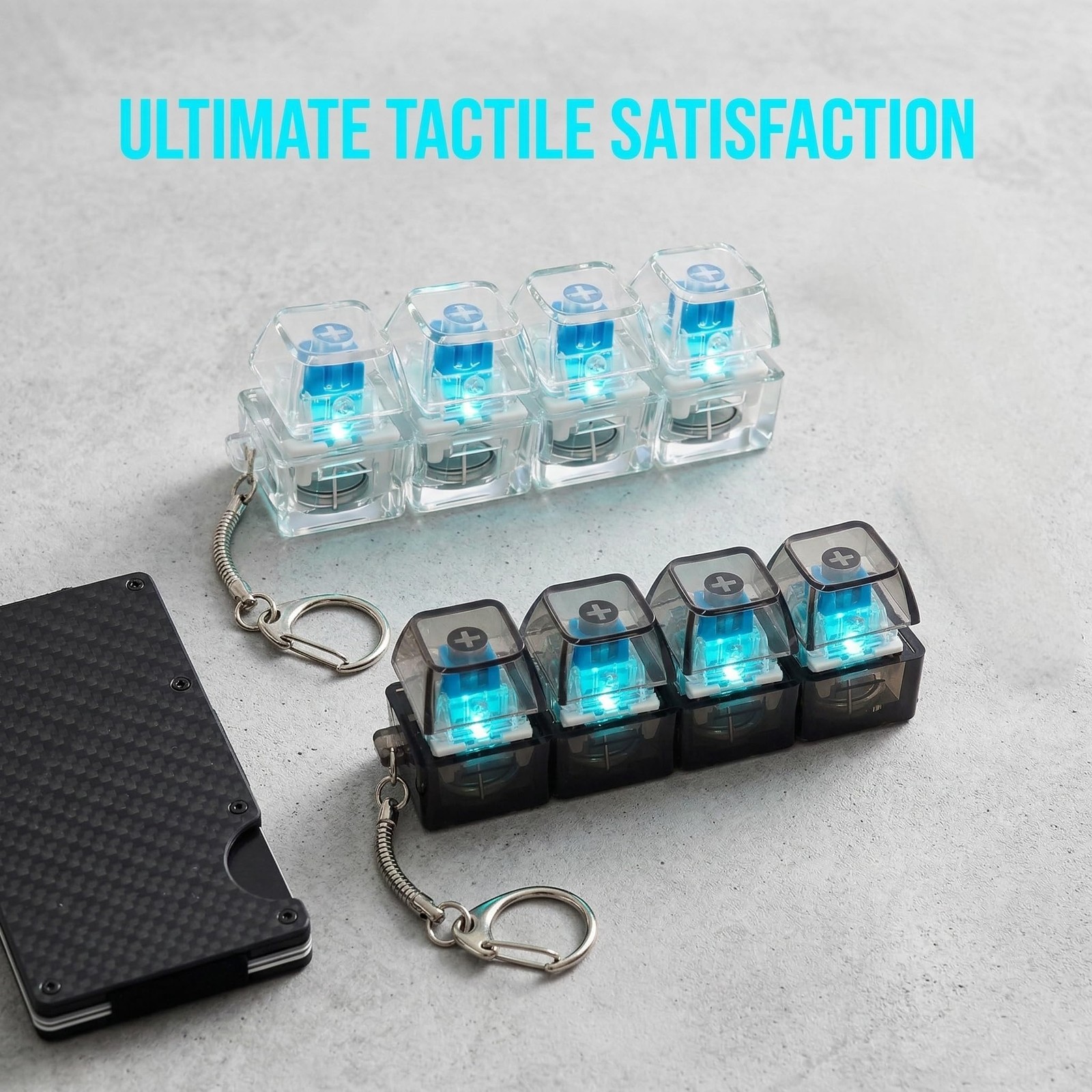 4-Key Keyboard Clicker Fidget Gadget with LED Lights, Small, Black & White