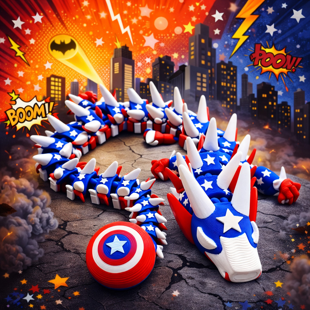 3D Printed dragon America captain Articulated flexi Sensory Toy