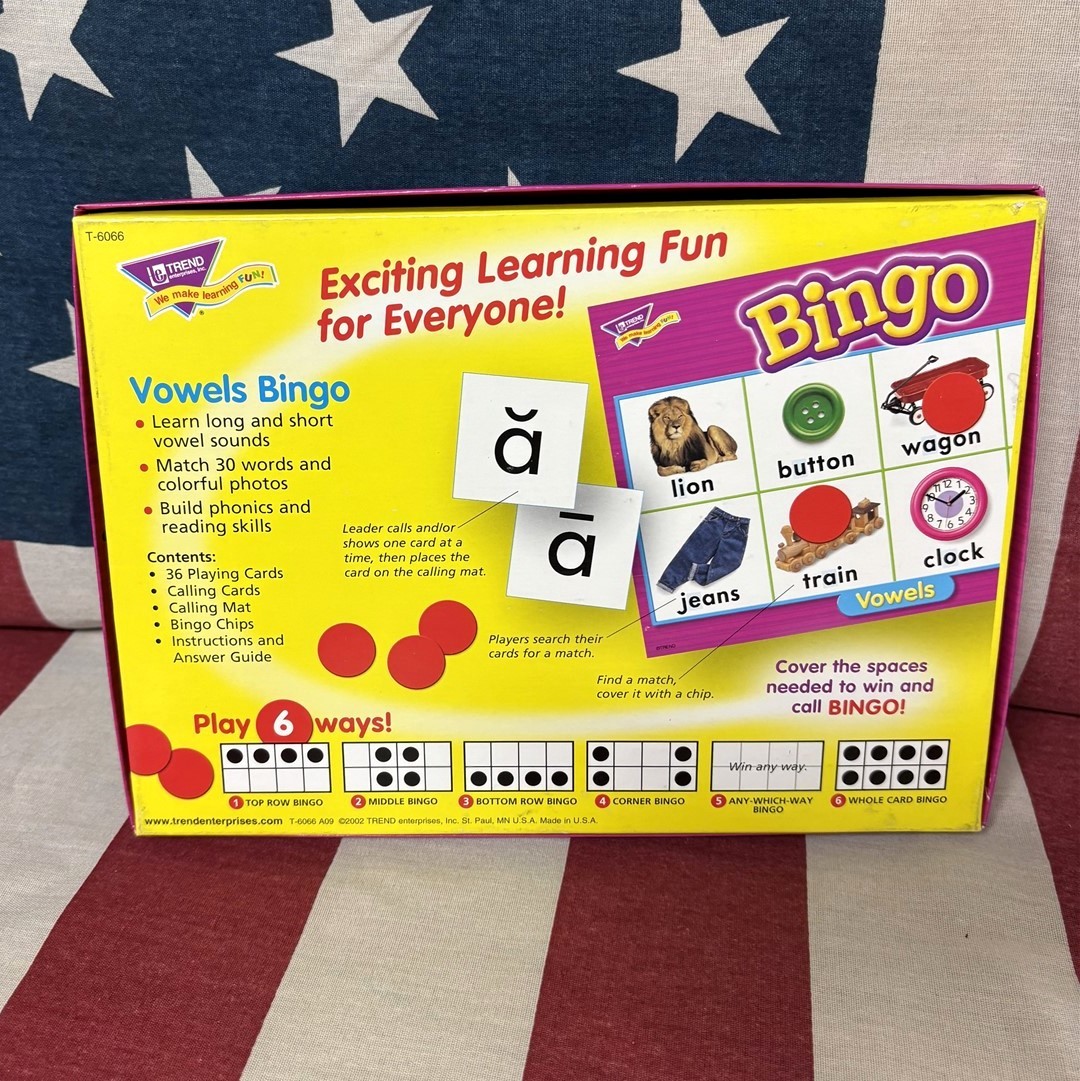 VOWELS BINGO educational phonics game Trend Enterprises ages 7+ vowel sounds