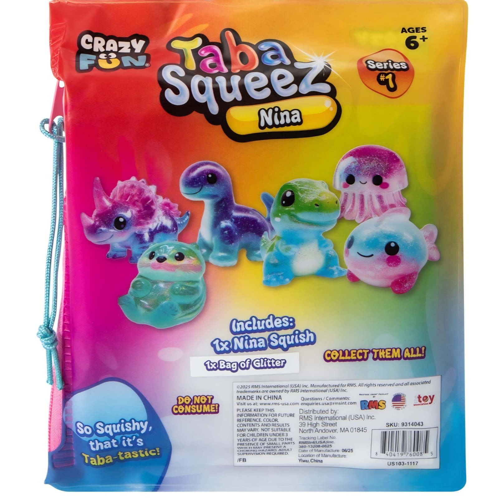 Taba Squeez NINA Pink Jellyfish Squishy, Series 1 w/ Jelly Fish and Sequin Pack
