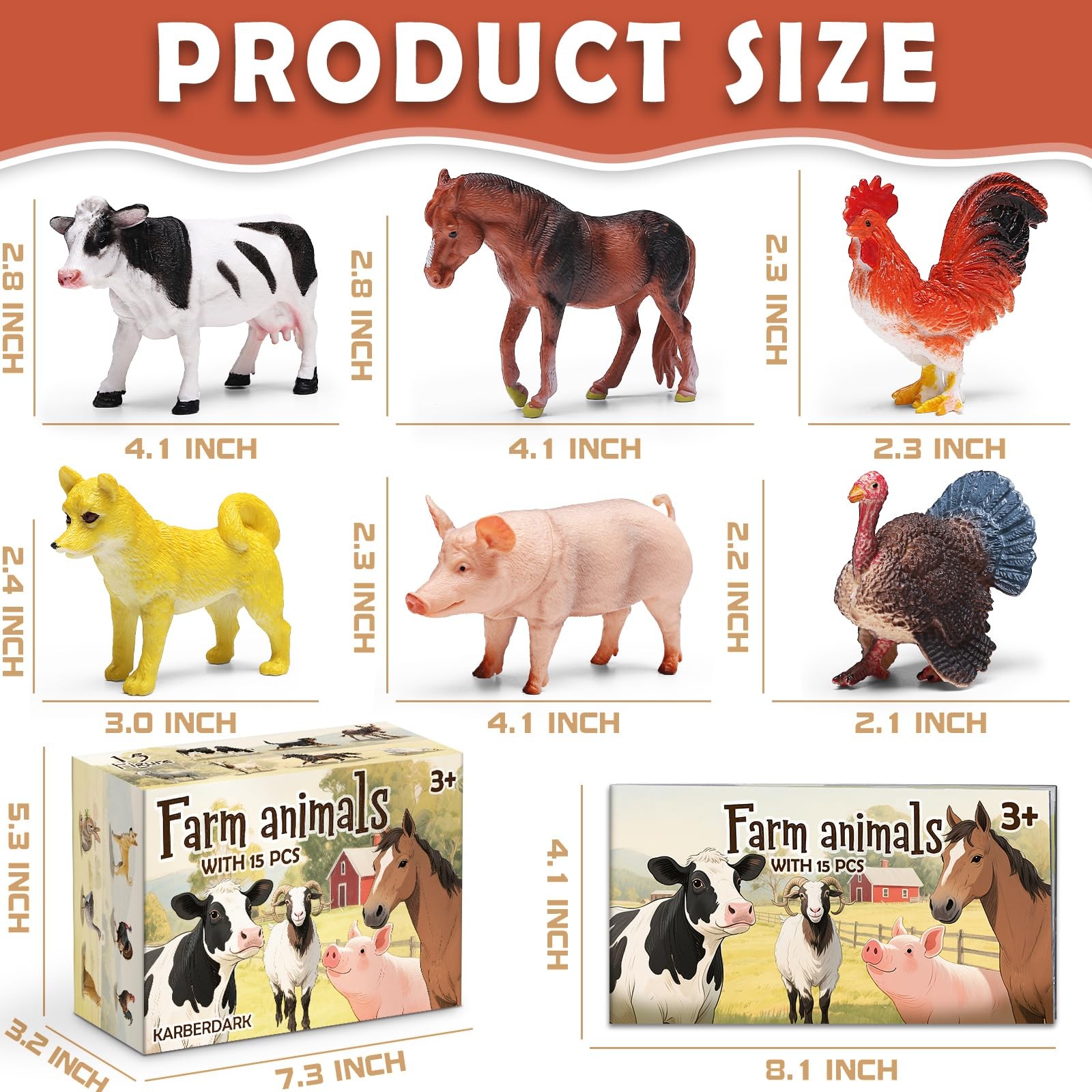15 PCS Farm Animal Toy Set Educational Figures Booklet Gift Box Kids Playset