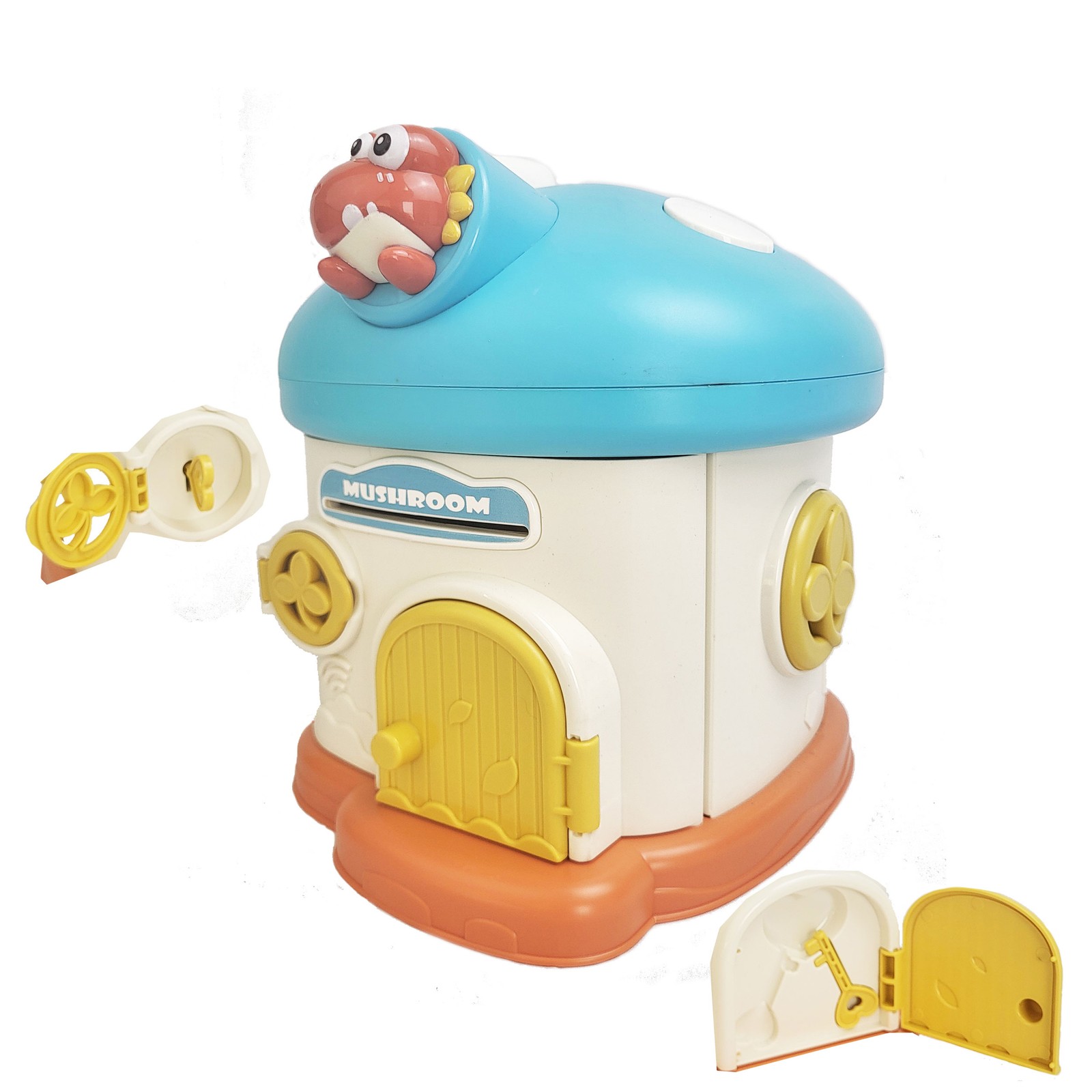 Lockable Kids Piggy Bank Mushroom Coin Box 2 Keys ASTM Non-Toxic Vinyl USA