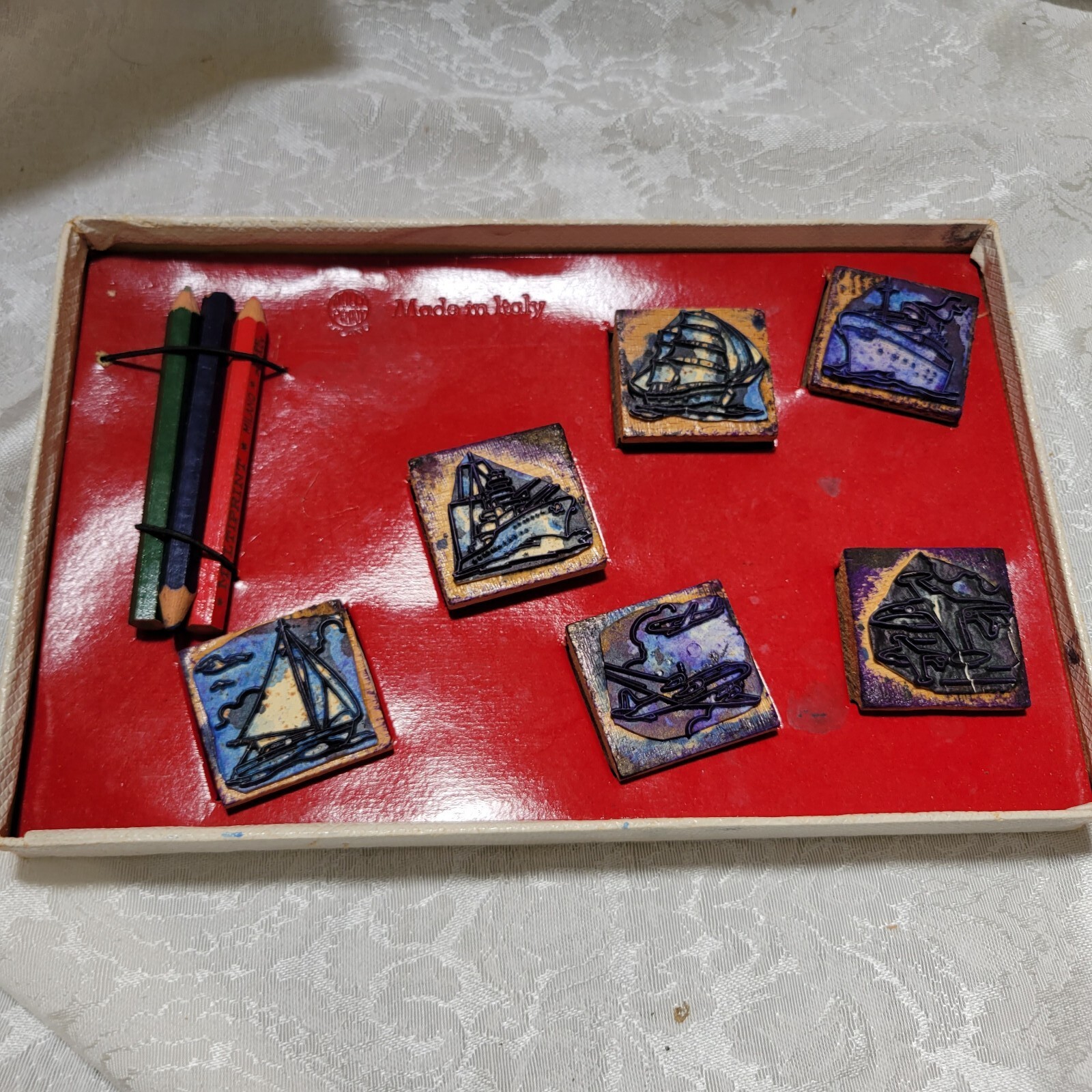 Vintage Ships and Planes Stamp Activity Set MultiPrint Made Italy 721