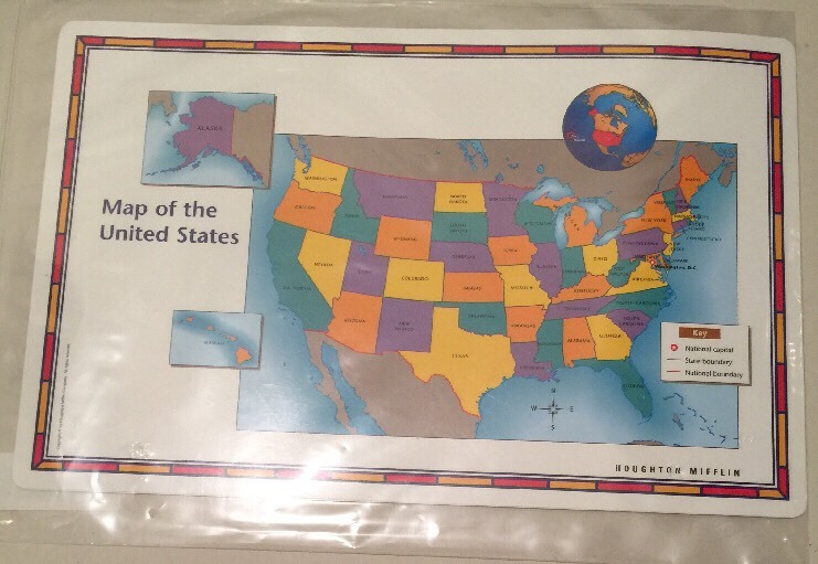 United States USA US World Desk Map PLACEMATS States Reverse Home School Study