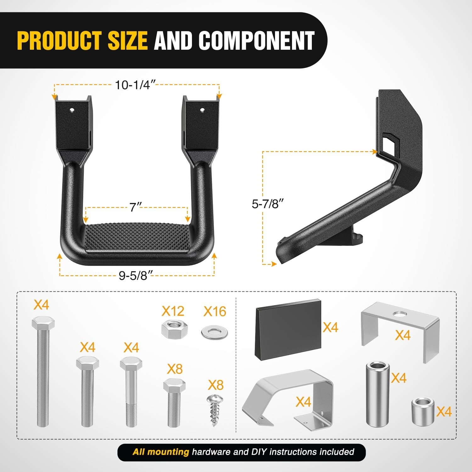2Pcs Universal Black Aluminum Side Step Bars Replacement for Trucks from Chevy