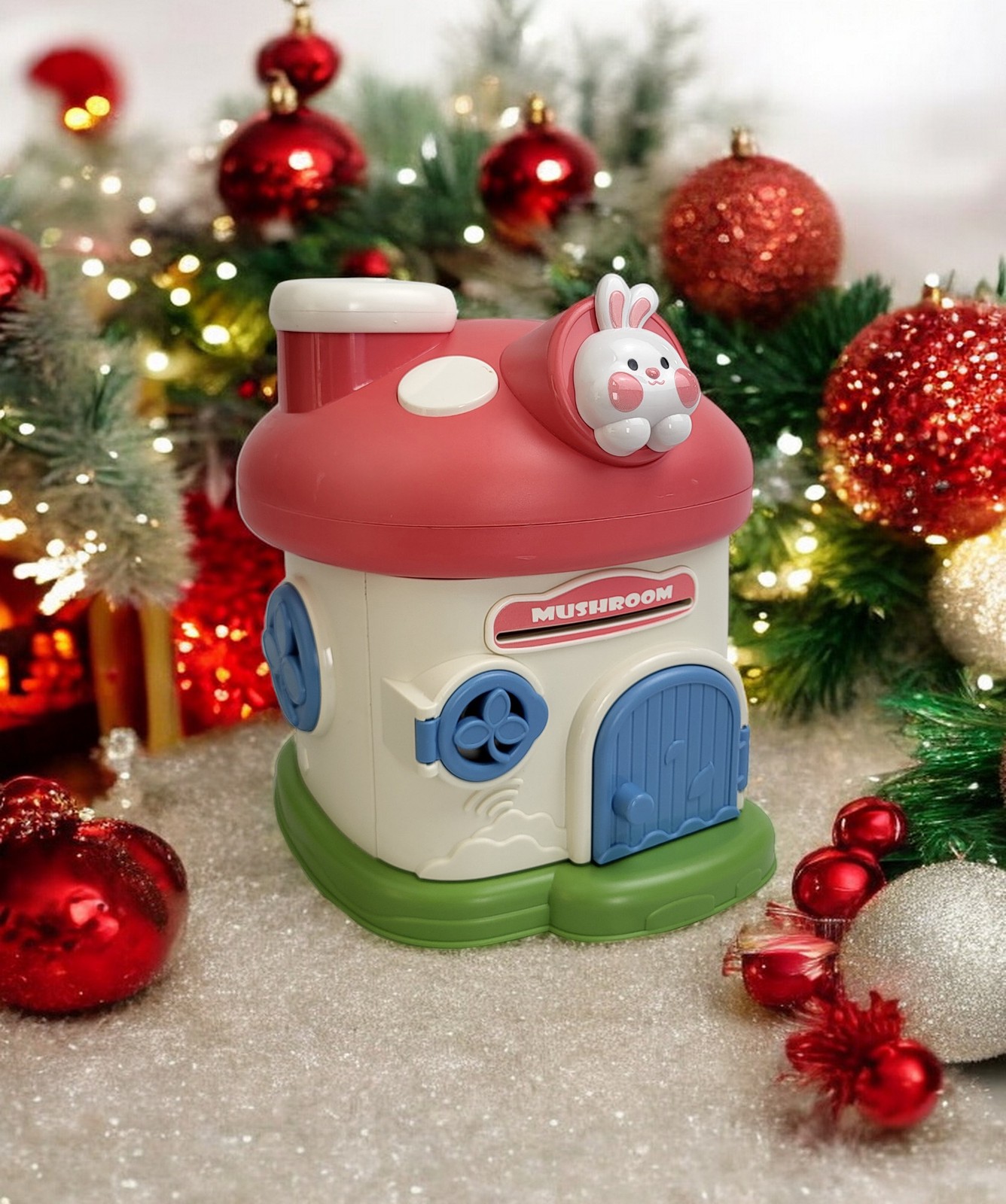 Lockable Kids Piggy Bank Mushroom Coin Box 2 Keys ASTM Non-Toxic Vinyl USA