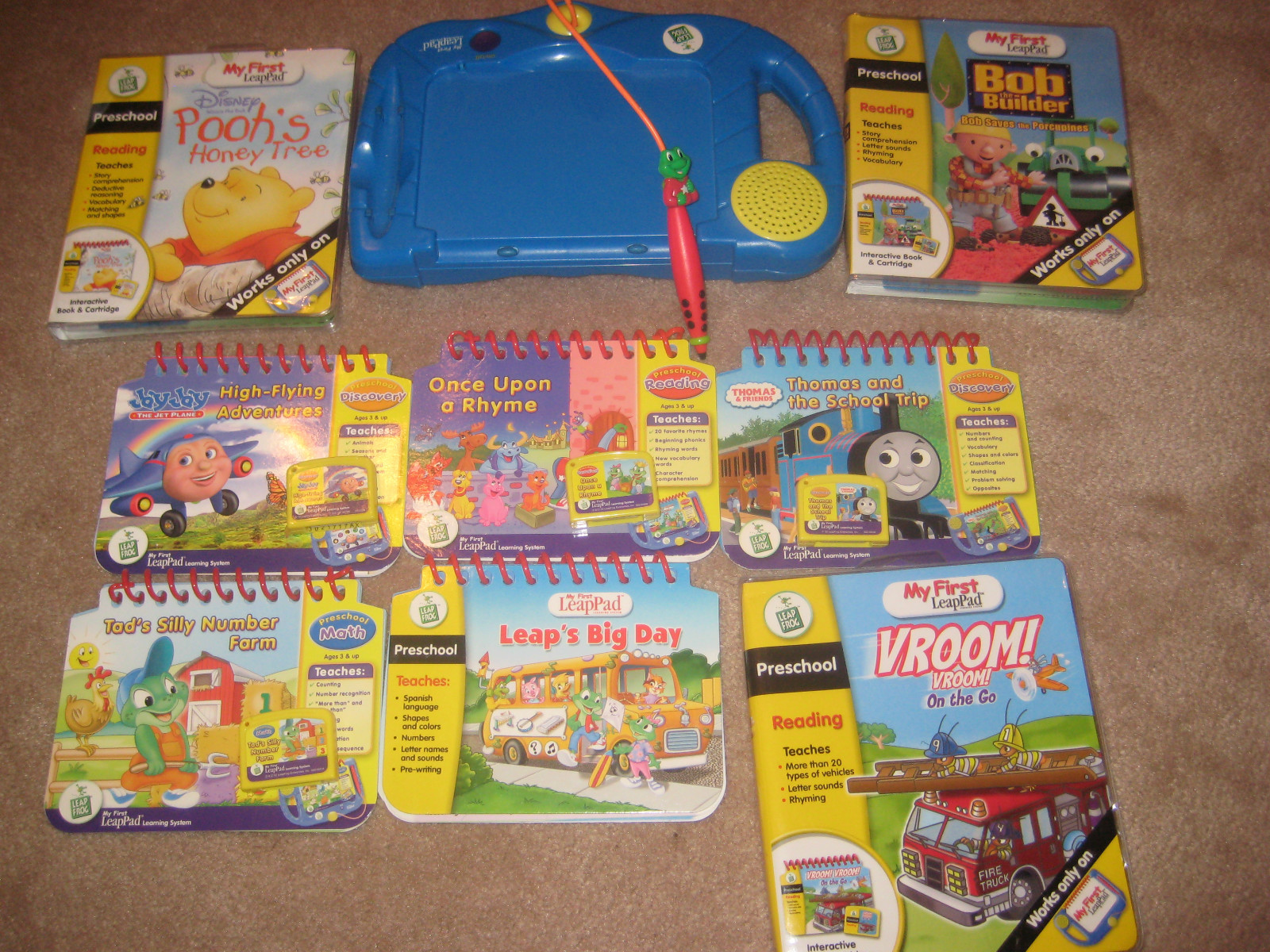 BOY My First Leap Pad Leapfrog + 8 books Bob Builder Trucks Thomas Cartridges