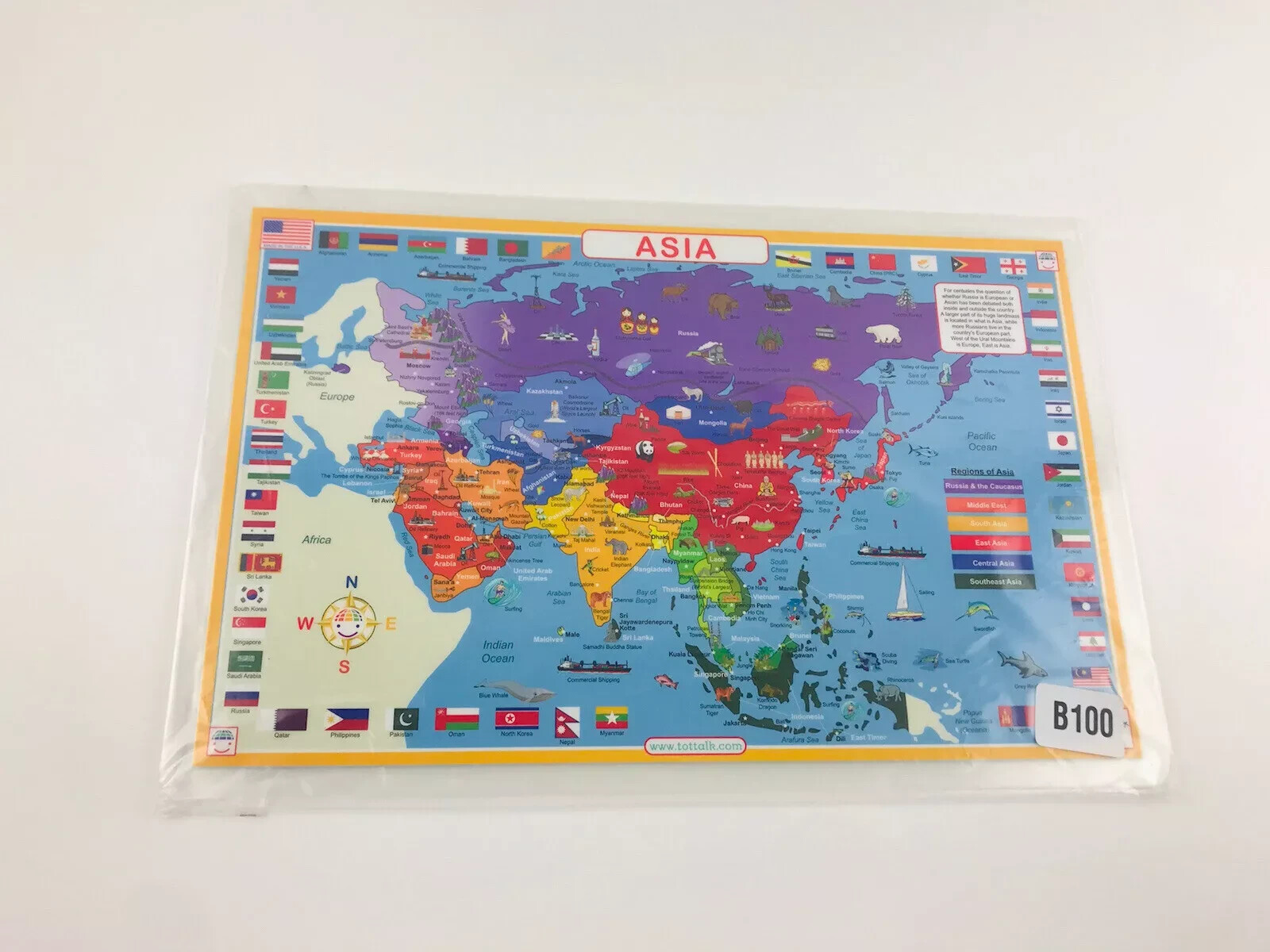 Asia Map Laminated Dry Erase Writable Washable Educational Placemat 11.5″x17.5″