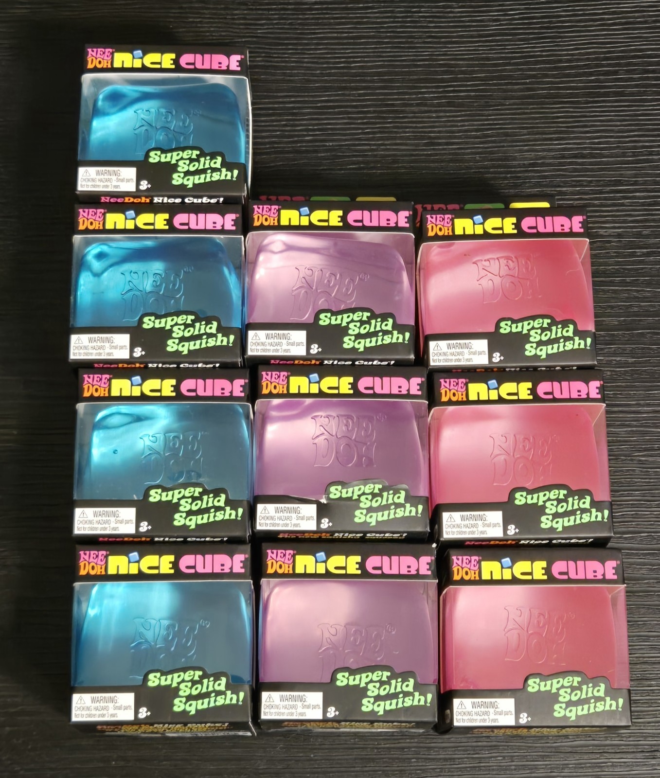 Nee Doh Nice Cube Super Solid Squish (Lot of 10) Blue Purple Pink – NEW