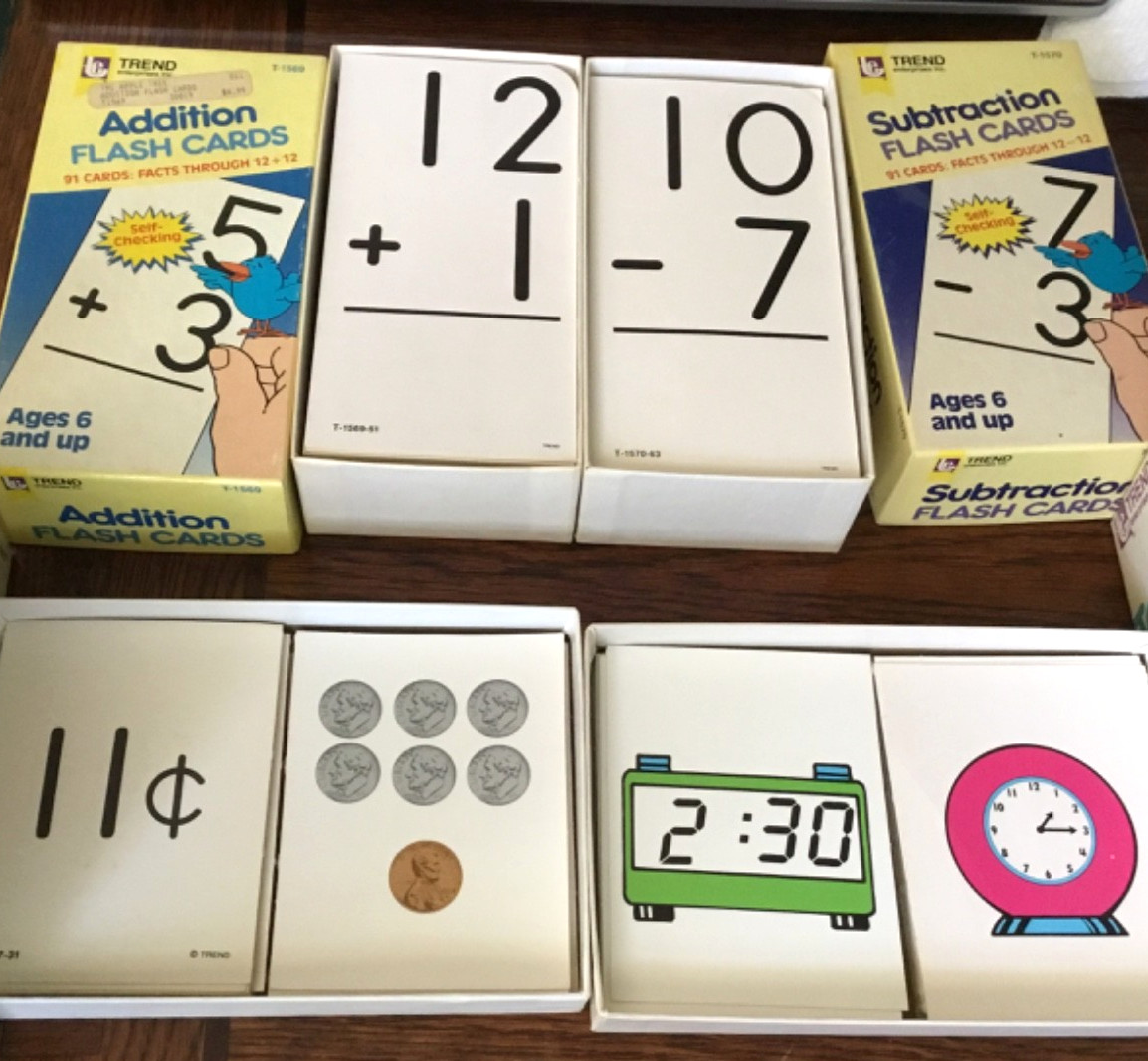 4 Trend Educational Flash Cards 1986 Addition Subtraction Money Telling Time