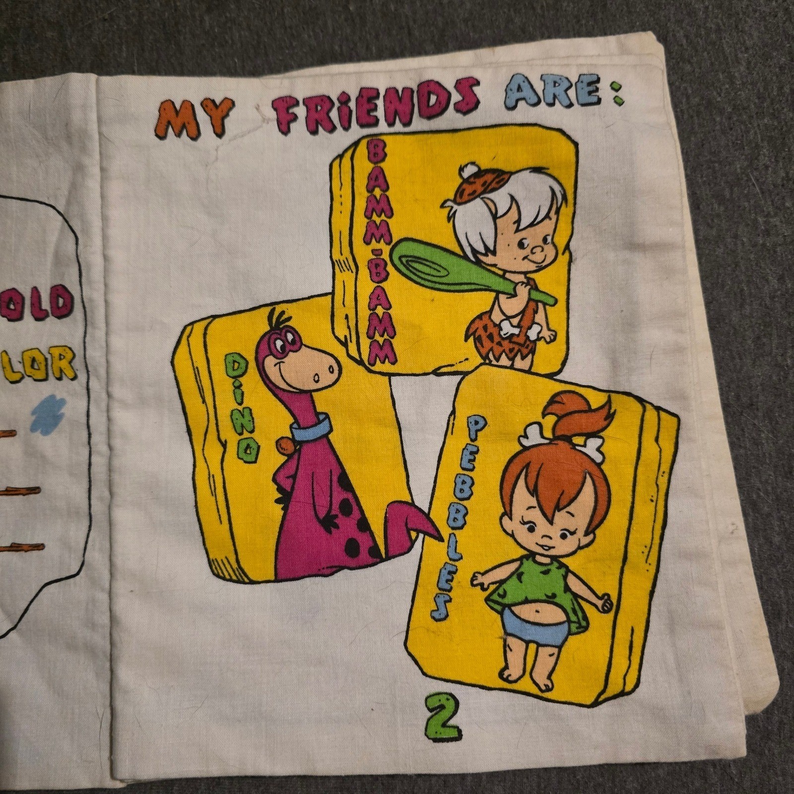 Vintage The Flintstones Friends Kids Fabric Book Educational Play Learn ABCs 123