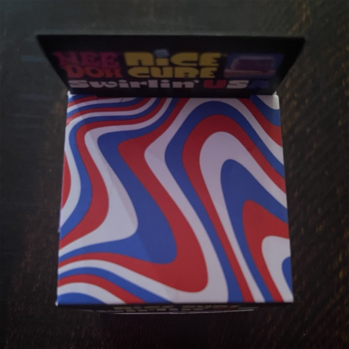 NeeDoh Nice Cube Swirlin’ USA Super Solid Squish Squeeze Toy Blue/Red/White