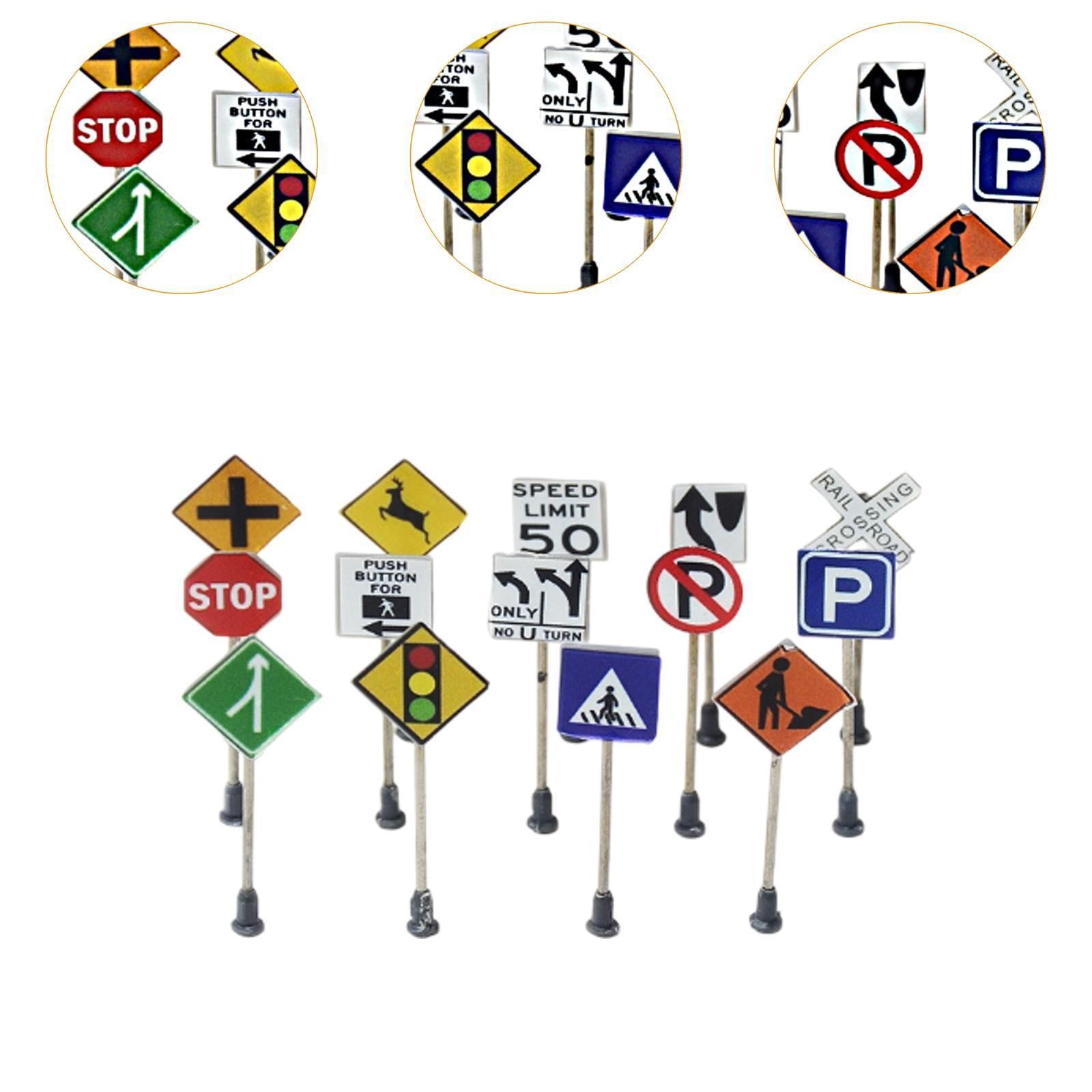 14x Mini Traffic Signs Realistic Models for Educational Play Micro Landscape