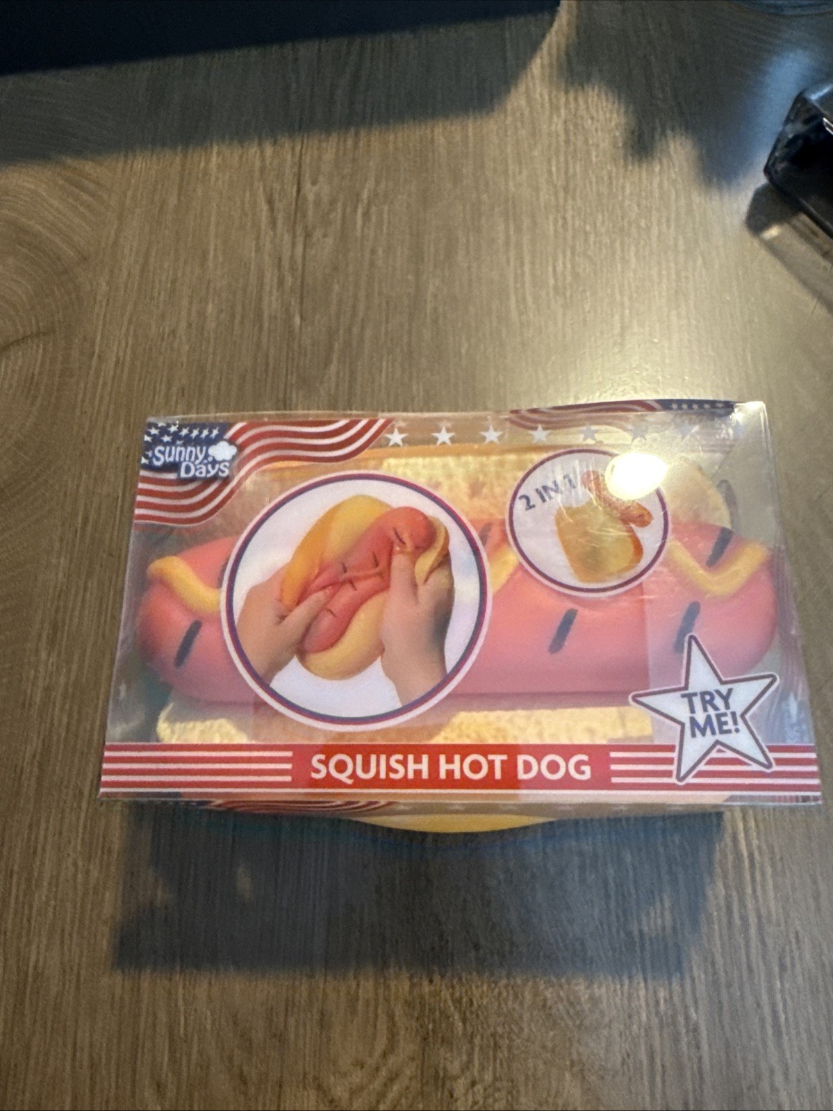Squishy Hot Dog Squeezy Fidget Toy Sunny Days 2-in-1 Hotdog Stress Relief NEW